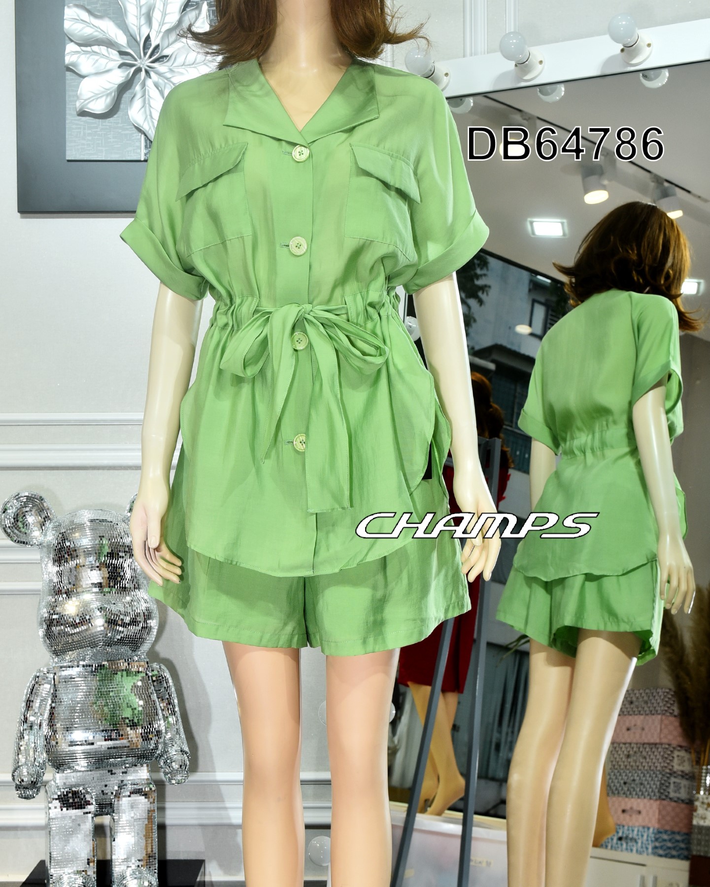 BỘ SHORT TƠ XANH LÁ 64786