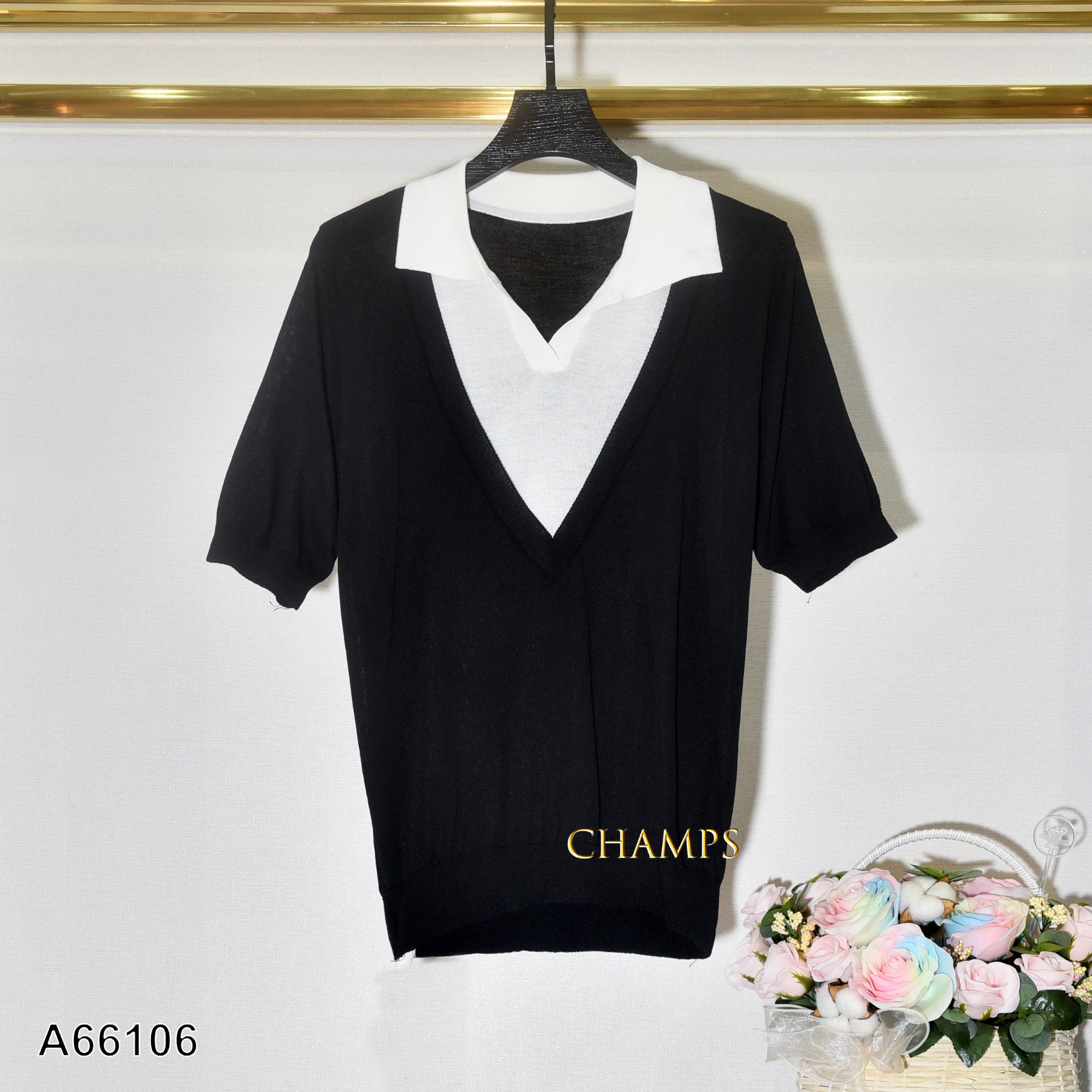 ÁO LEN ĐEN PHA TRẮNG 66106