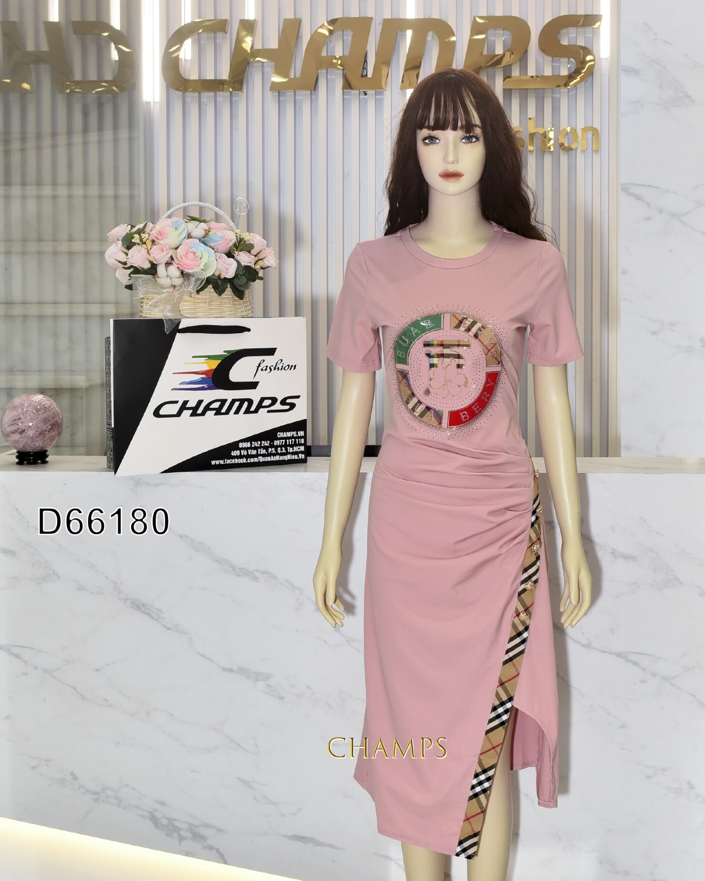 ĐẦM THUN HỒNG DÀI BBR NHÚNG CƯỜM 66180