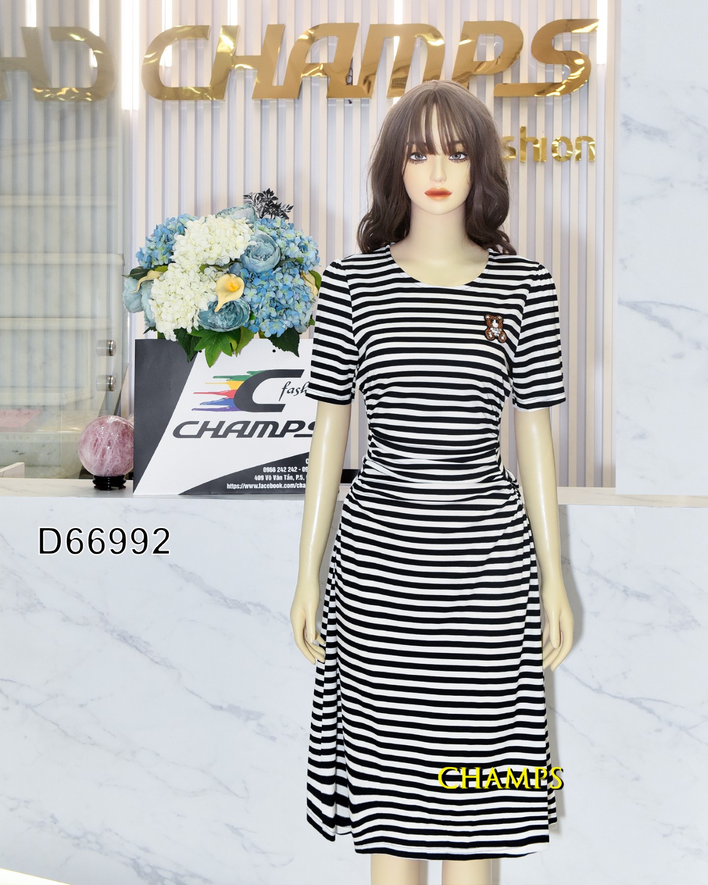 ĐẦM THUN KẺ ĐEN 2 TÚI LOGO GẤU 66992
