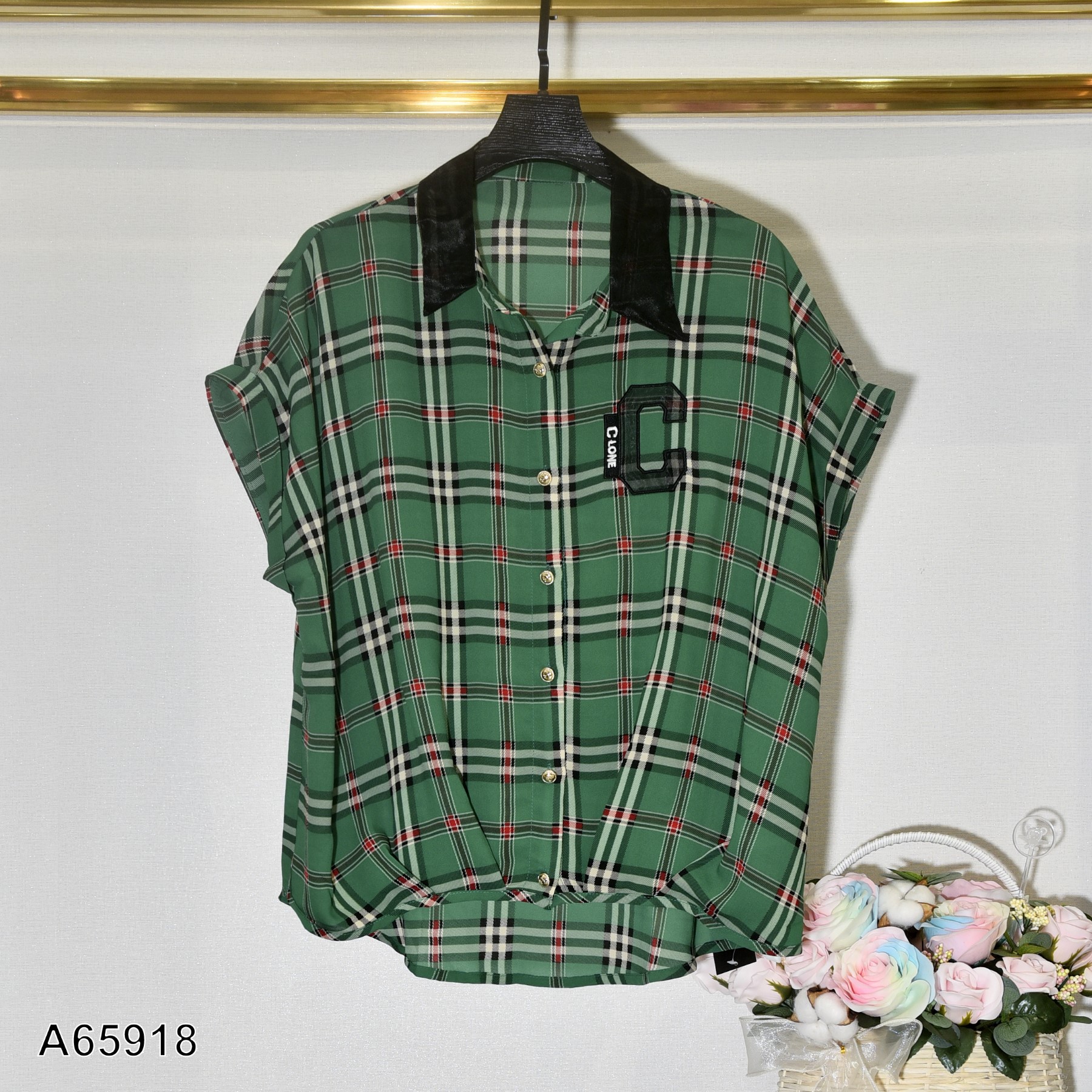 ÁO LỤA KẺ BBR XANH LỤA 65918