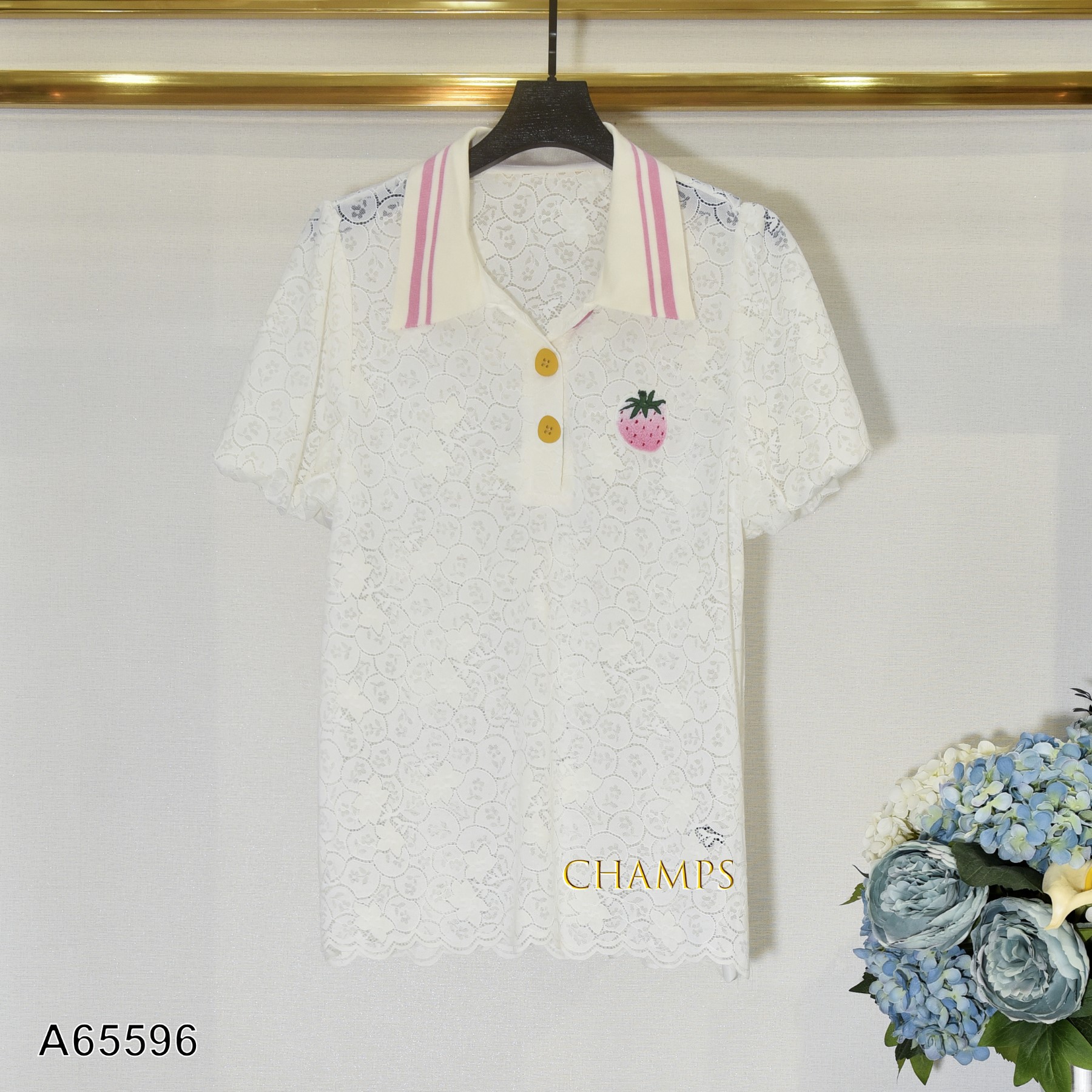 ÁO REN TRẮNG TIM DÂU 65596