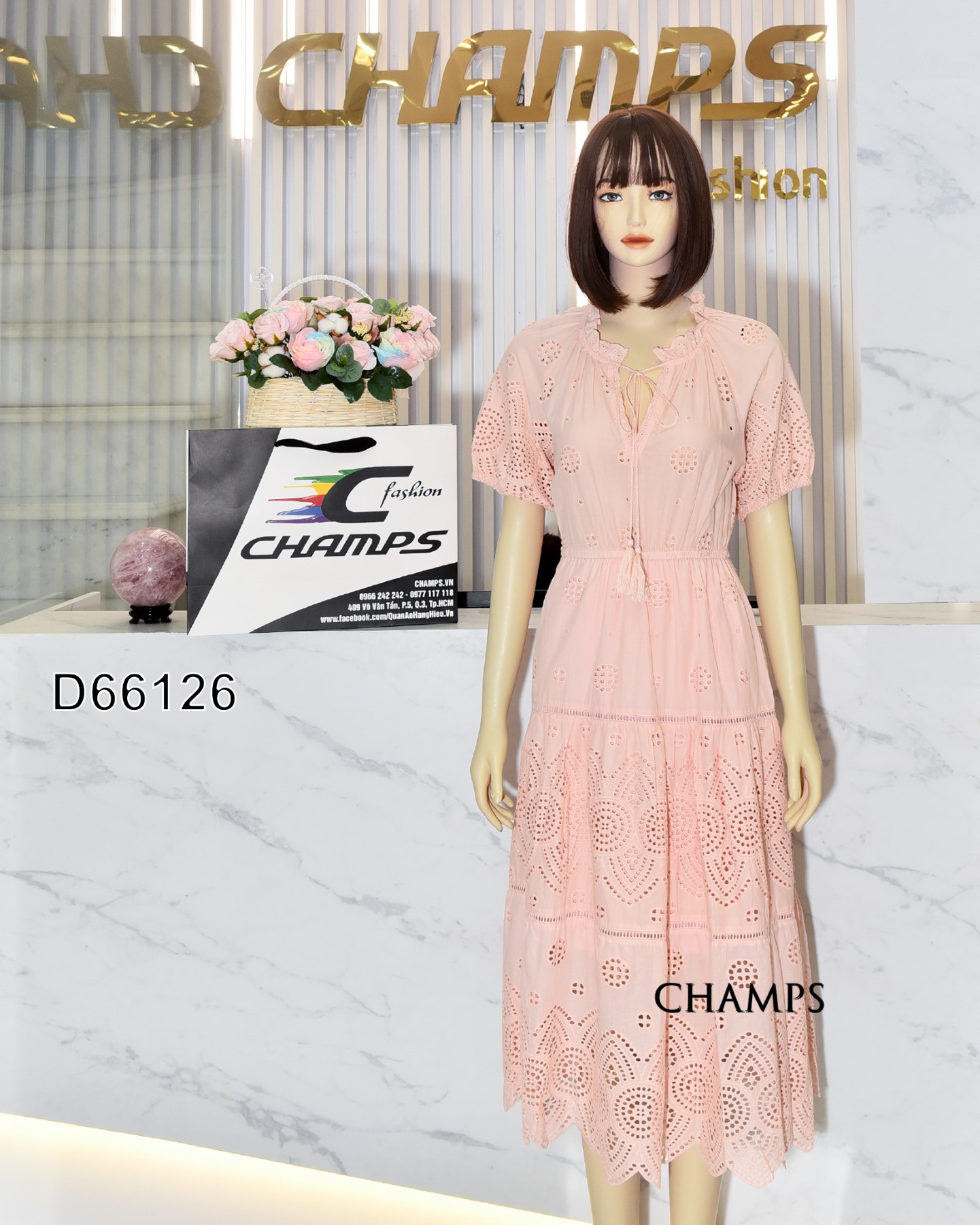 ĐẦM XÔ HỒNG REN LỖ THUN EO 66126