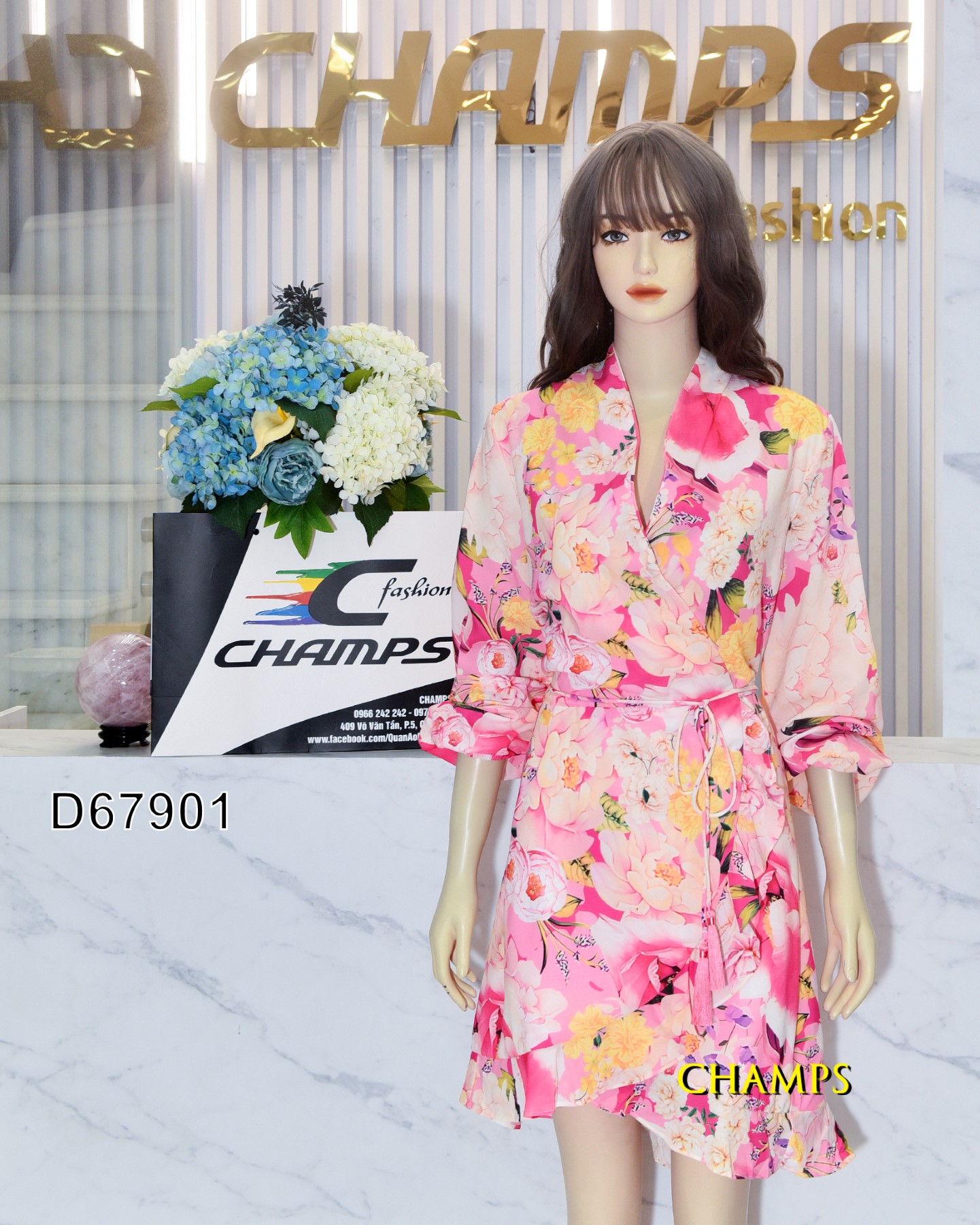 ĐẦM LỤA HOA VĂN HỒNG 67901