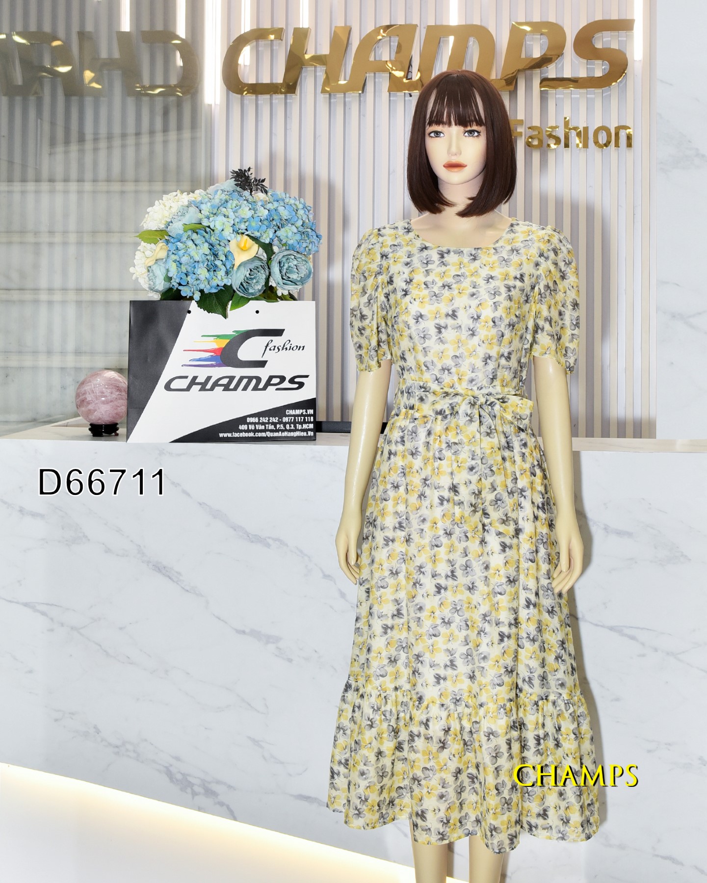 ĐẦM VÀNG HOA XÁM +DN 66711