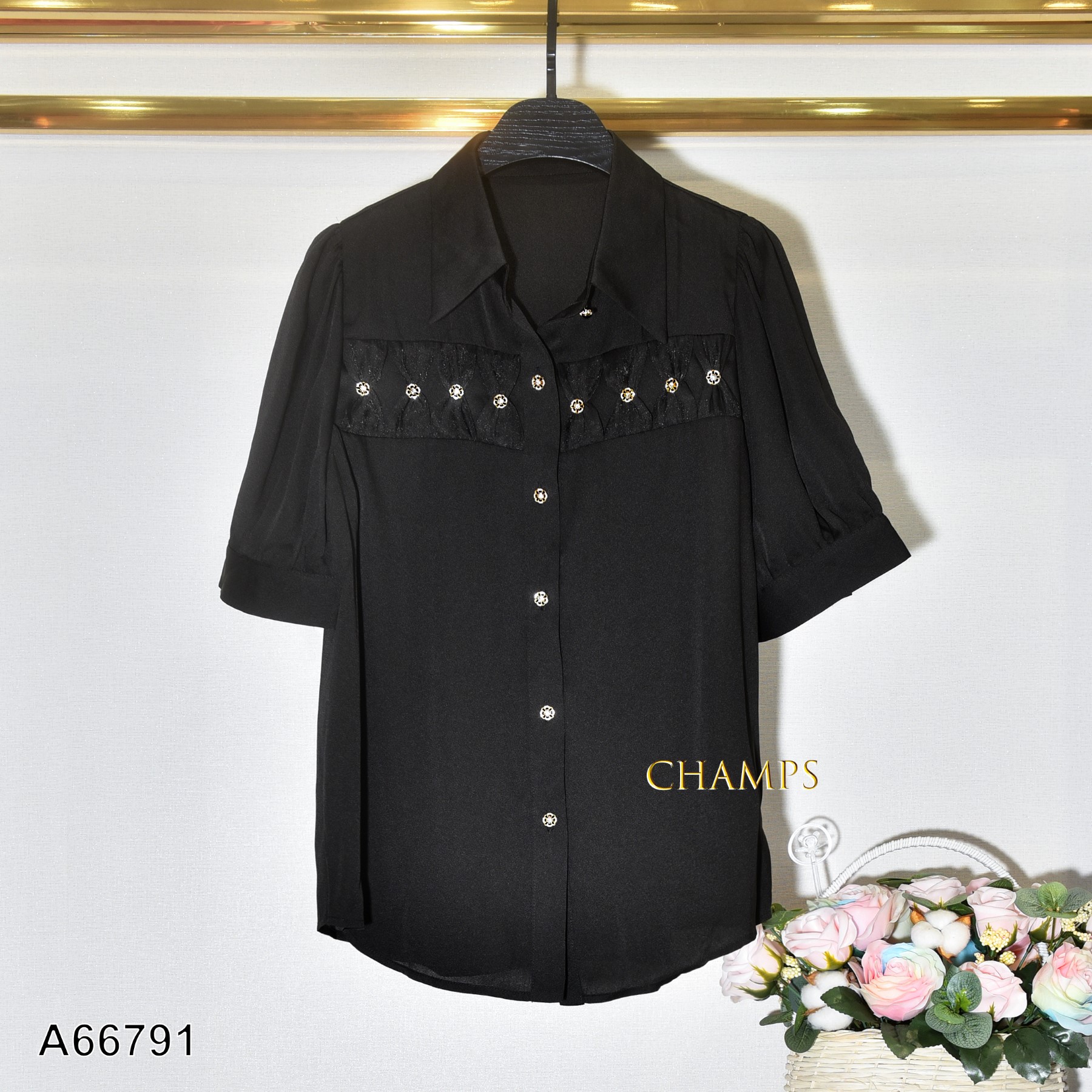 ÁO LỤA ĐEN NƠ ĐÁ 66791