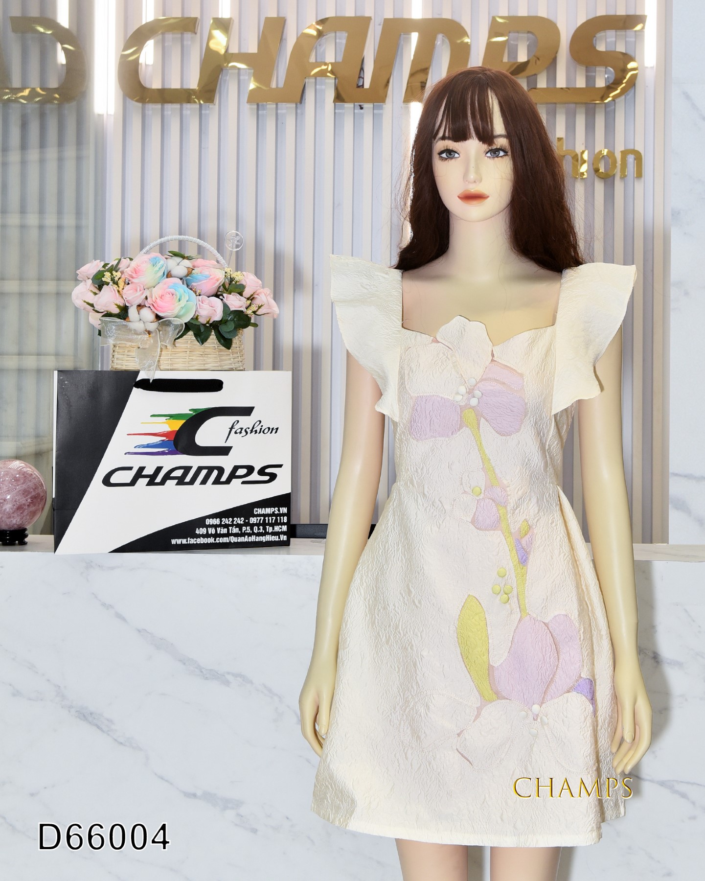 ĐẦM XÔ KEM HOA TIẾT 66004