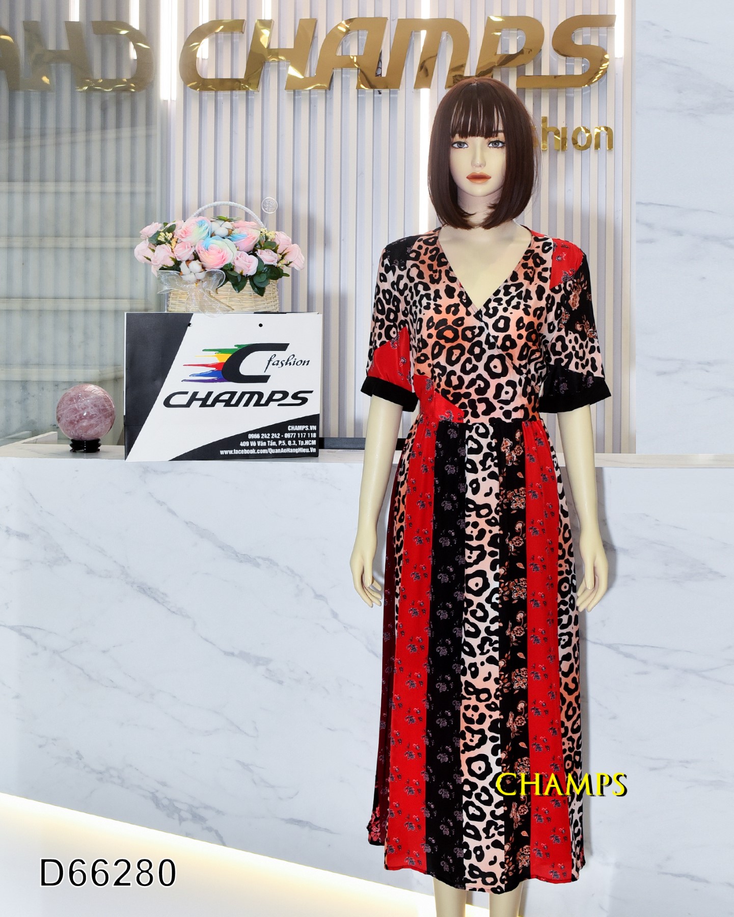 ĐẦM LỤA HOA VĂN ĐỎ NÂU 66280