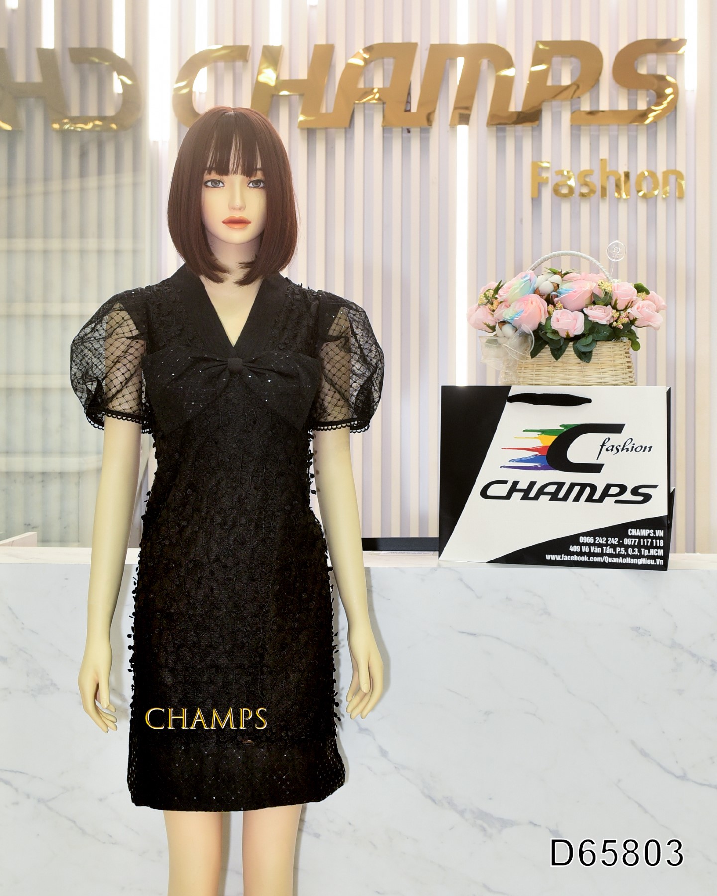 ĐẦM SUÔN REN KIM SA NƠ ĐEN 65803