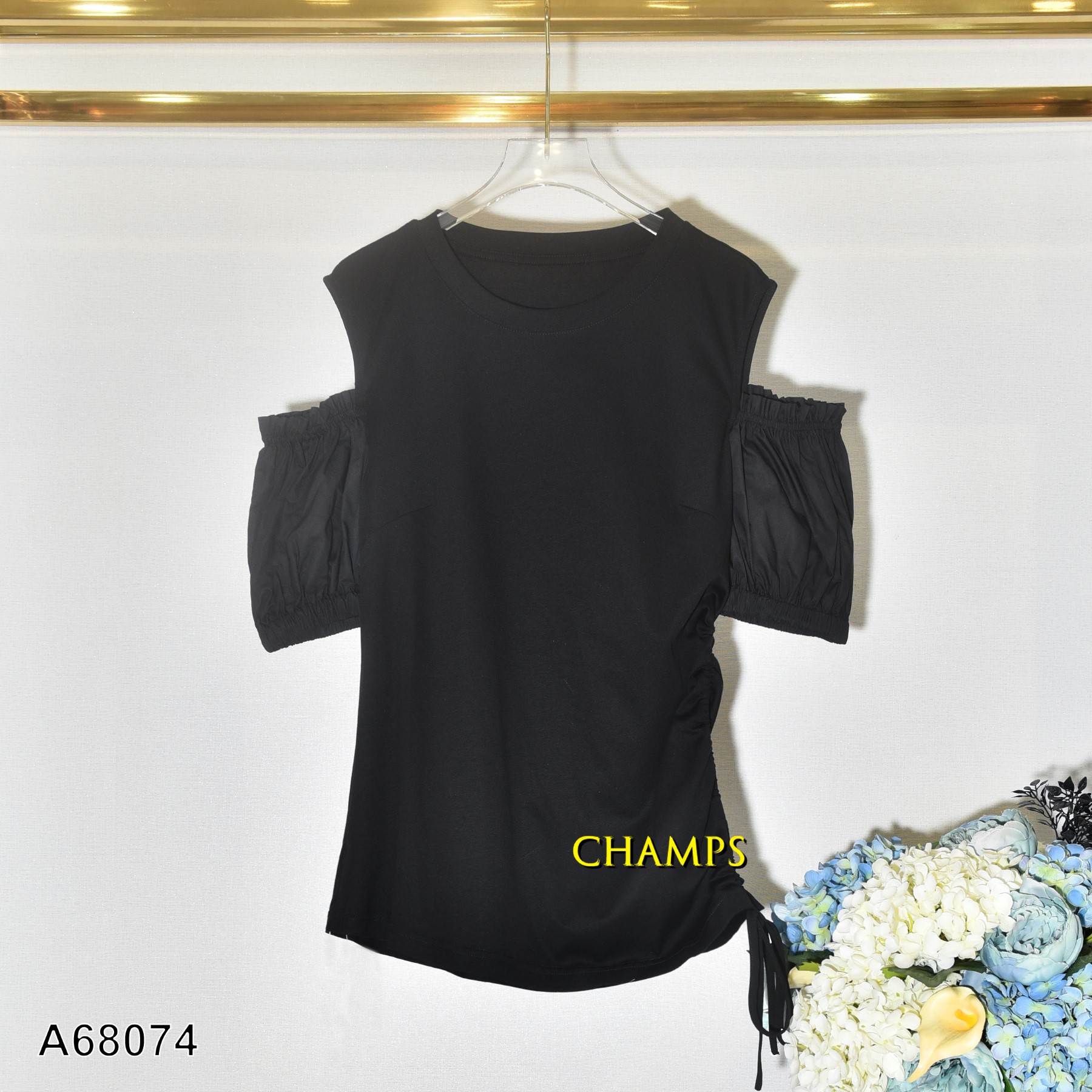 ÁO XÔ VAI RƠI ĐEN 68074