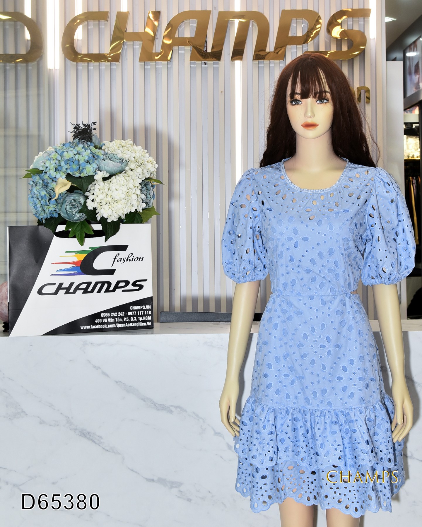 ĐẦM REN XANH HỞ EO 65380