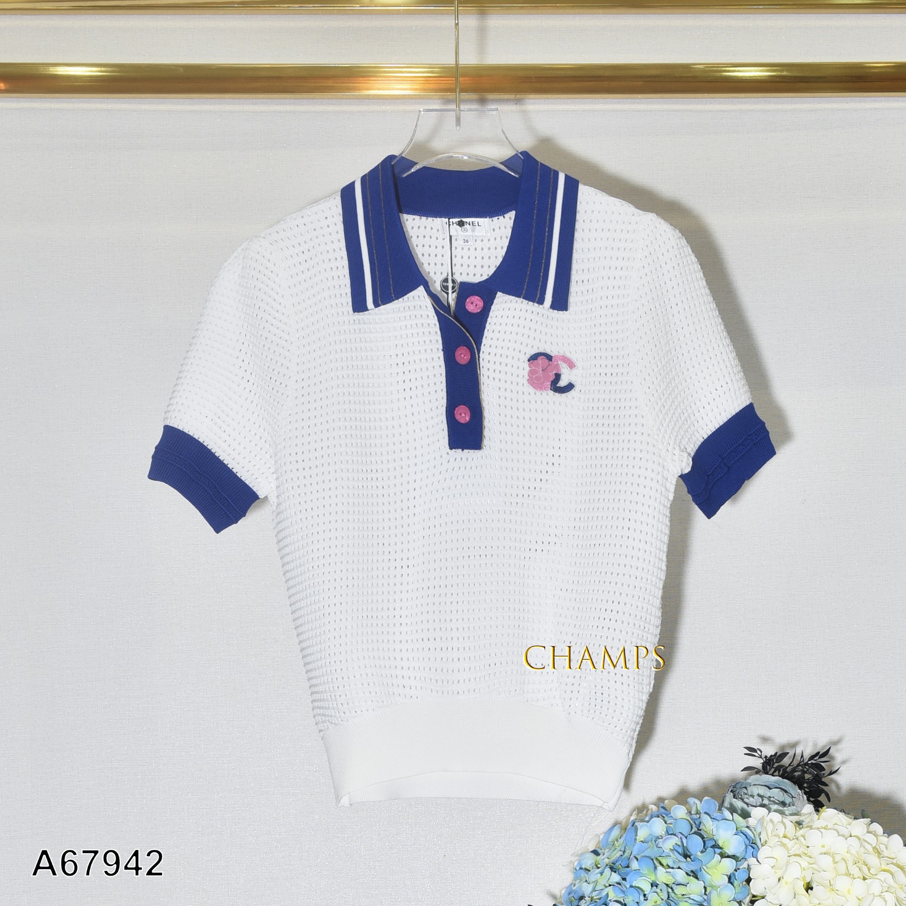 ÁO LEN TRẮNG CỔ CHANEL XANH 67942