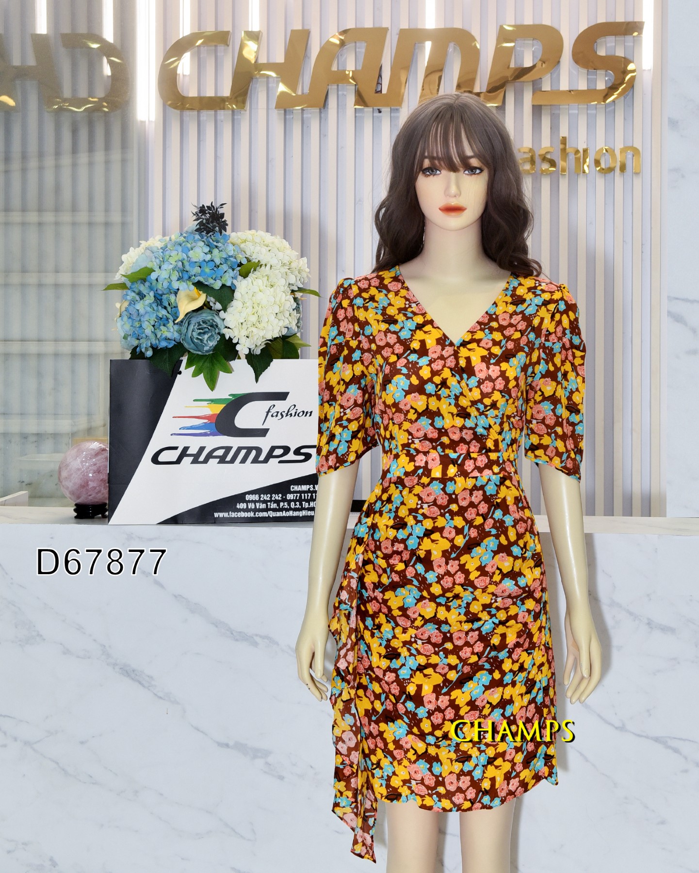 ĐẦM LỤA NÂU HOA NHÍ 67877
