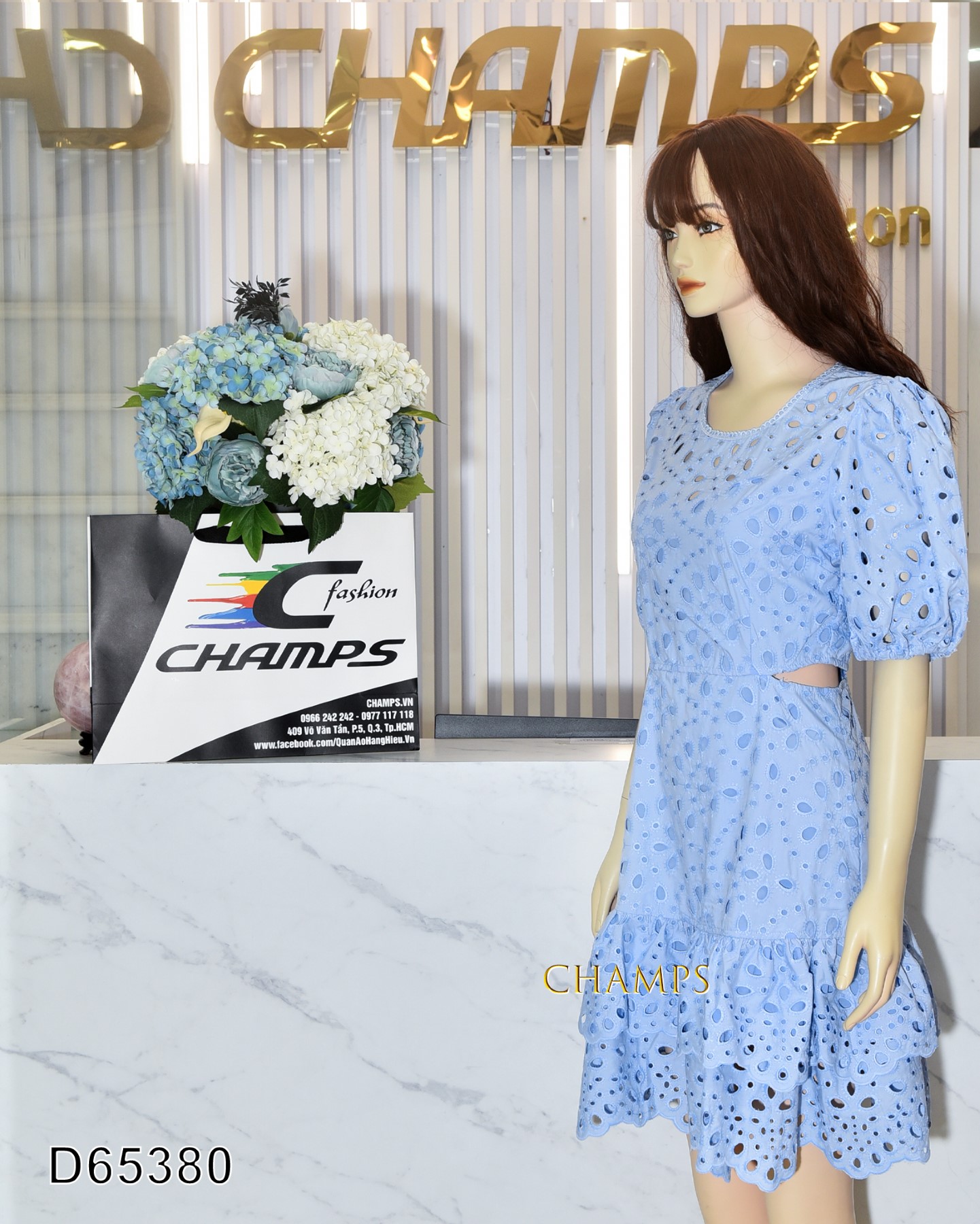 ĐẦM REN XANH HỞ EO 65380