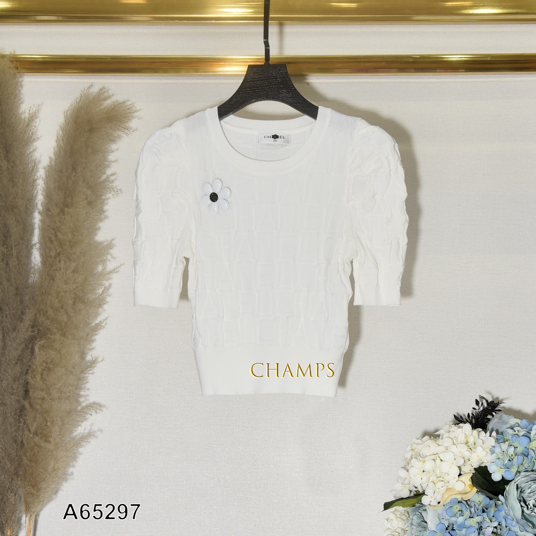 ÁO LEN TRẮNG LỬNG +CÀI HOA 65297