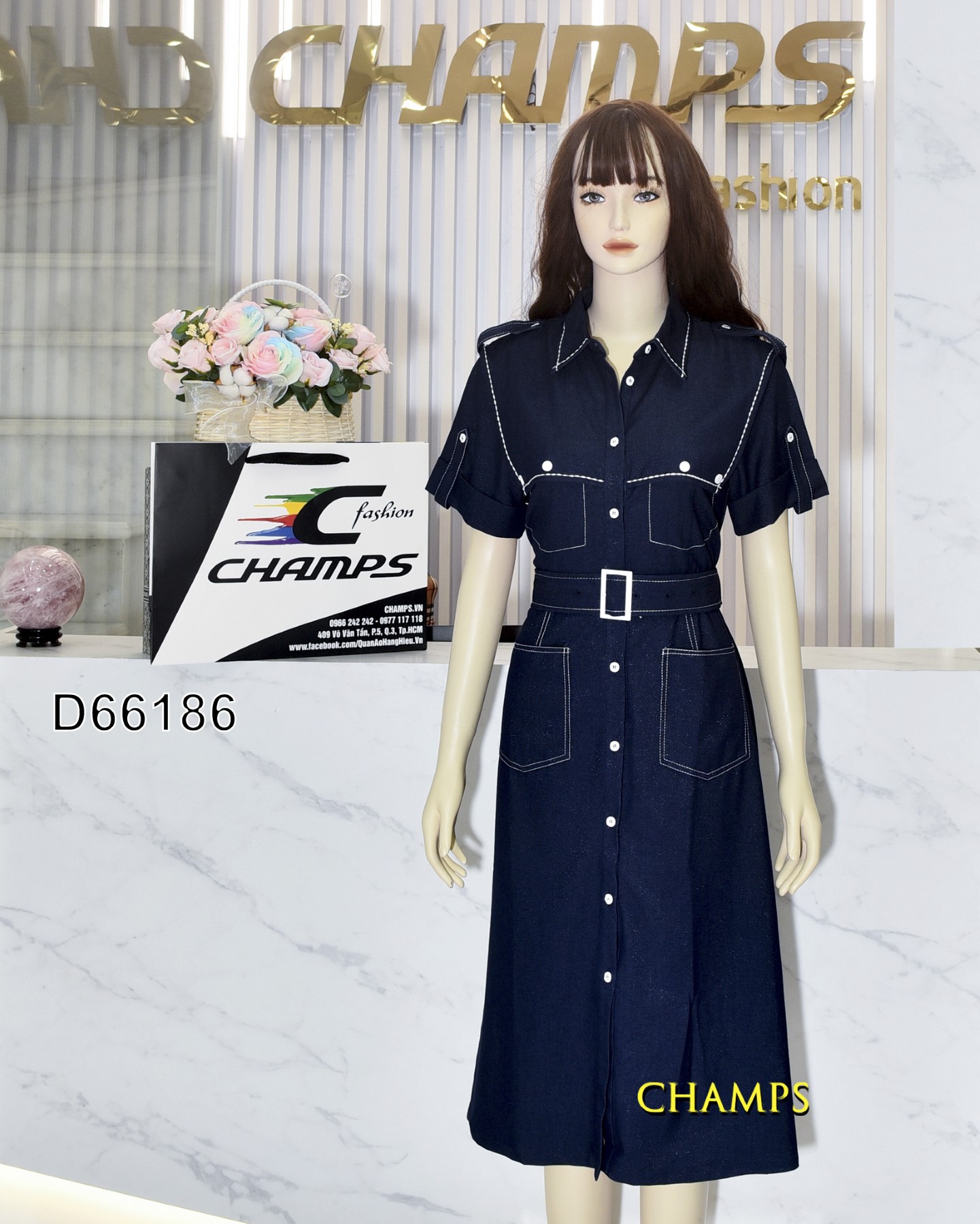 ĐẦM JEAN DÀI CHỈ NỔI+DN 66186