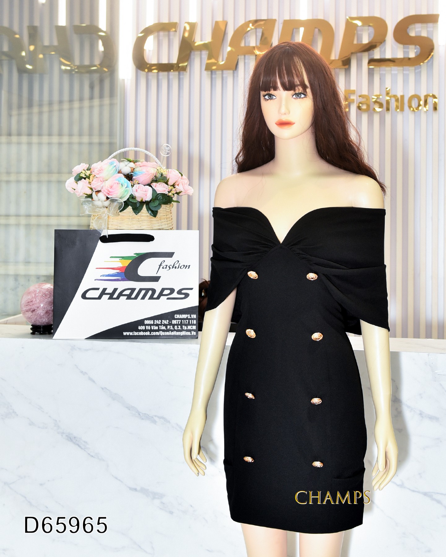 ĐẦM THUN ĐEN VAI TRỄ 65965