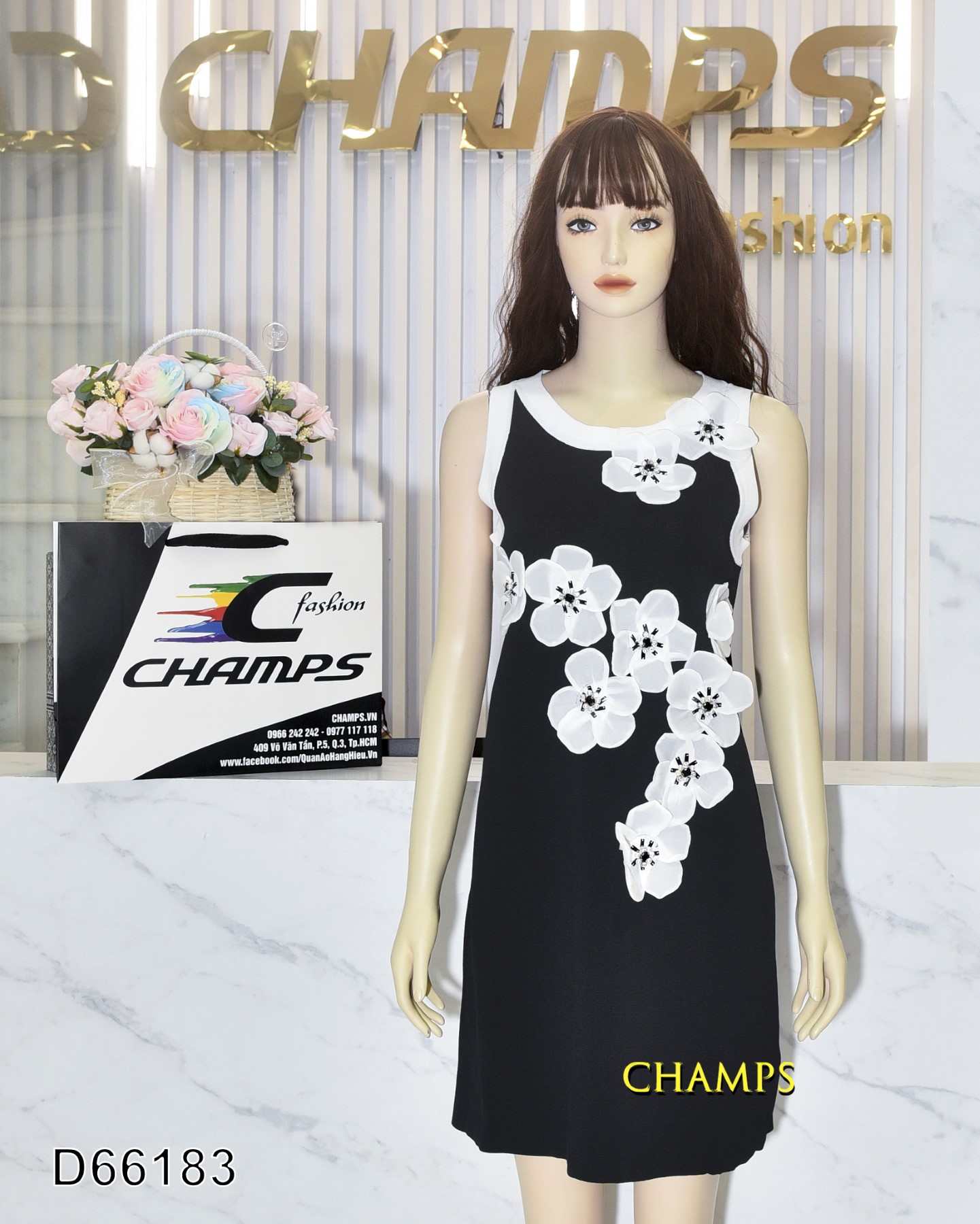 ĐẦM LEN ĐEN HOA TRẮNG 66183