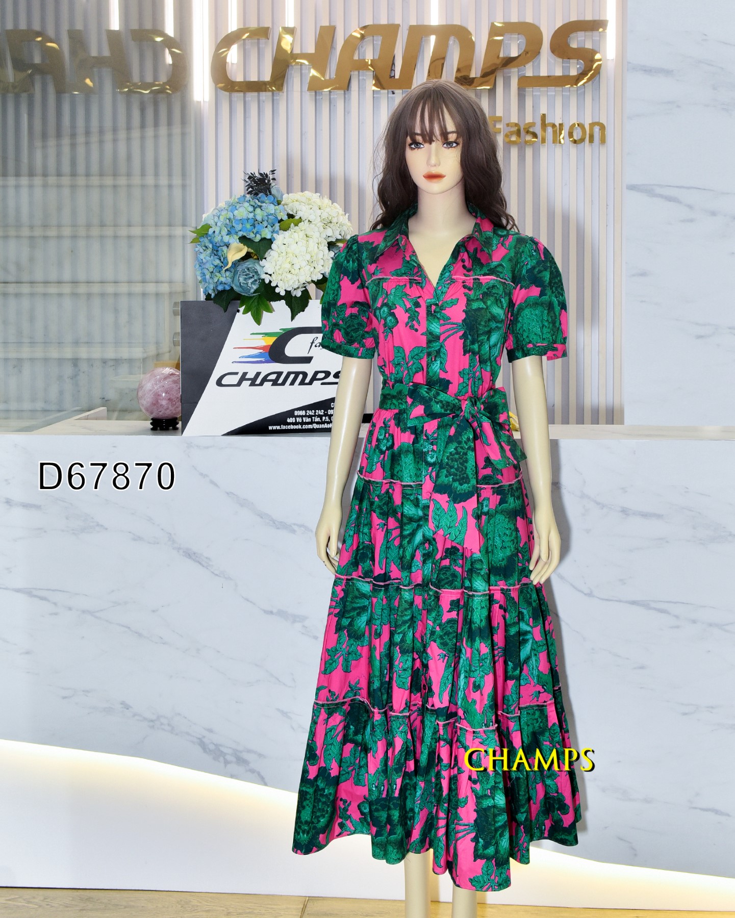 ĐẦM XÔ DÀI BÔNG XANH VÀNG +DN 67870