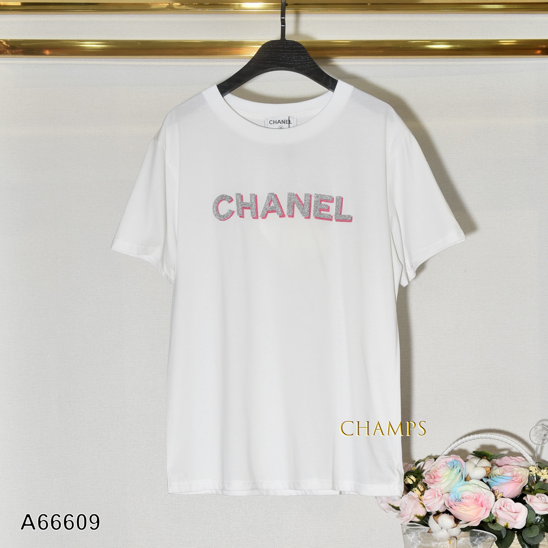ÁO THUN TRẮNG CHANEL HỒNG 66609