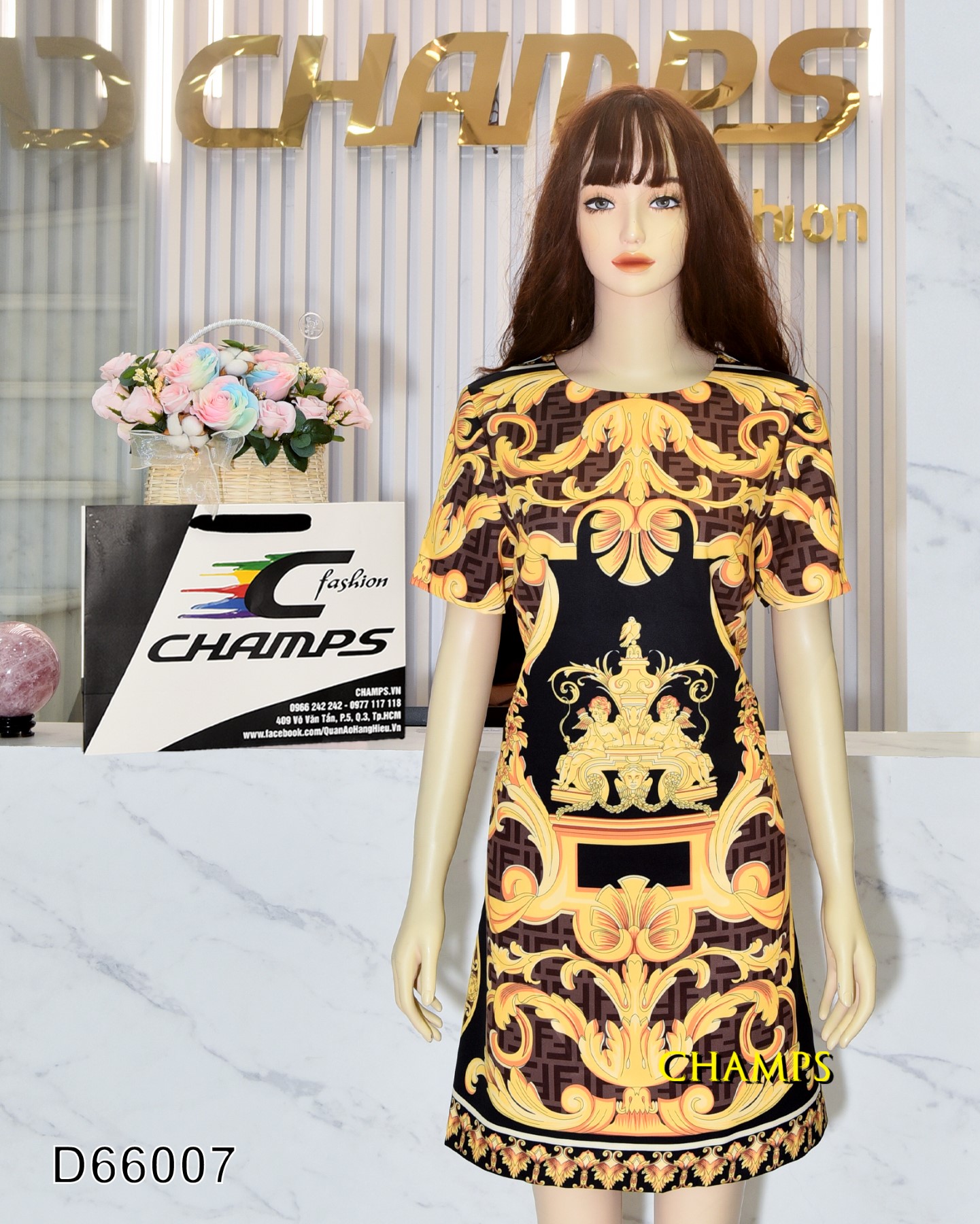 ĐẦM SUÔN HOA VĂN NÂU ĐEN VESACRE 66007