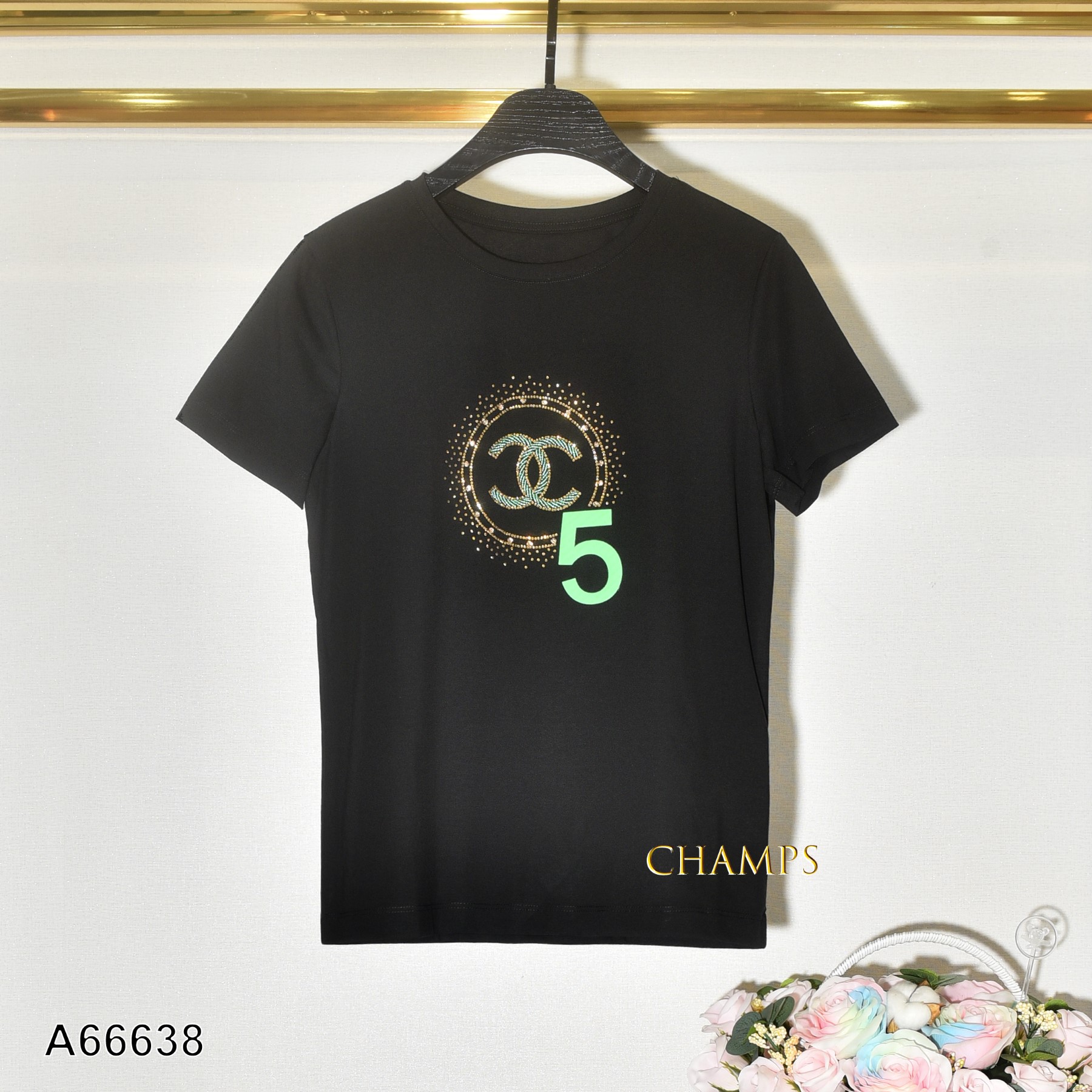 ÁO THUN ĐEN CHANEL 5 MÃ 66638