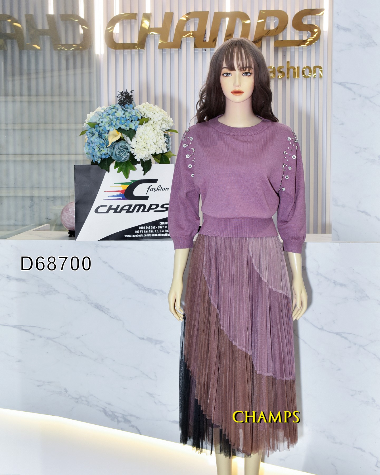 BỘ ÁO LEN TÍM TAY DÀI +CV NHÚNG DÀI 68700