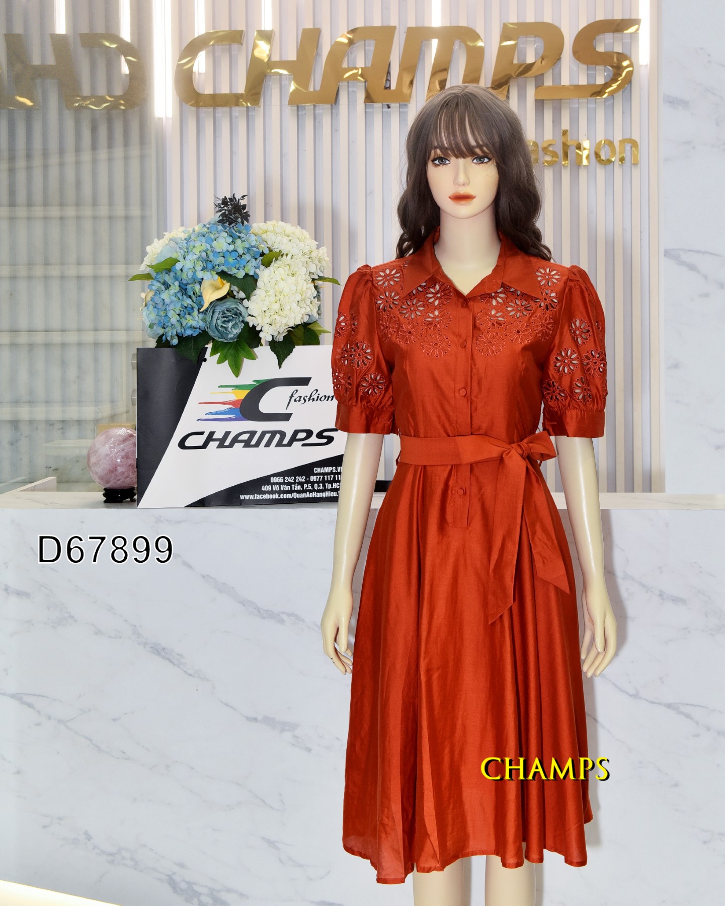 ĐẦM TƠ CAM NÂU SƠ MI LỖ LAZE LOẠI 1 MÃ 67899