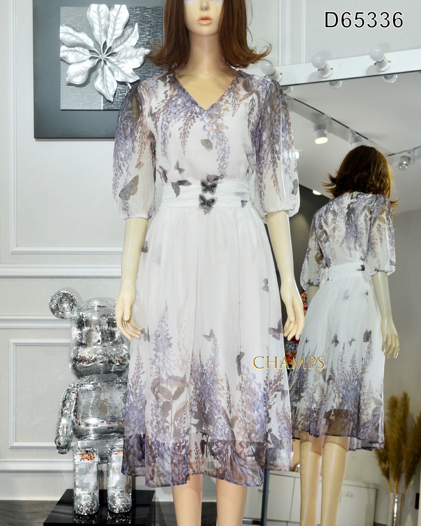 ĐẦM TRẮNG LỤA HOA TÍM 65336