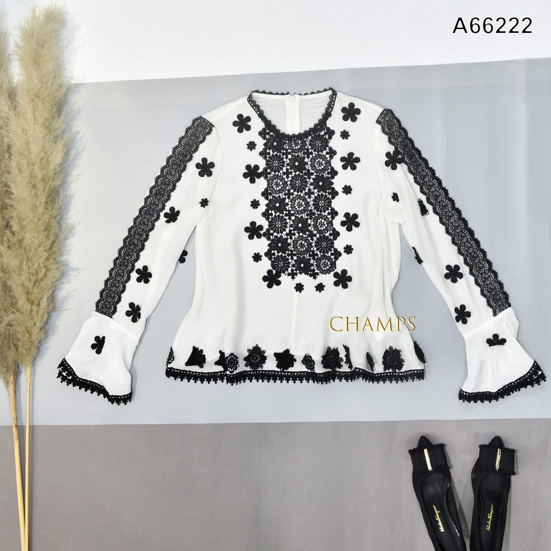 ÁO LỤA TRẮNG REN HOA 66222