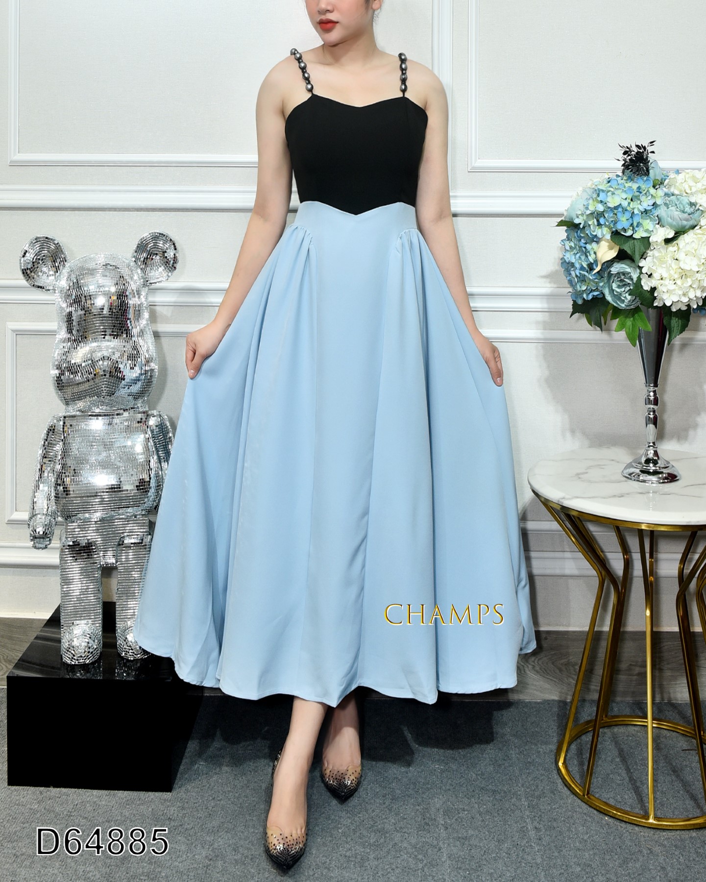 ĐẦM 2 DÂY ĐEN VÀ XANH 64885