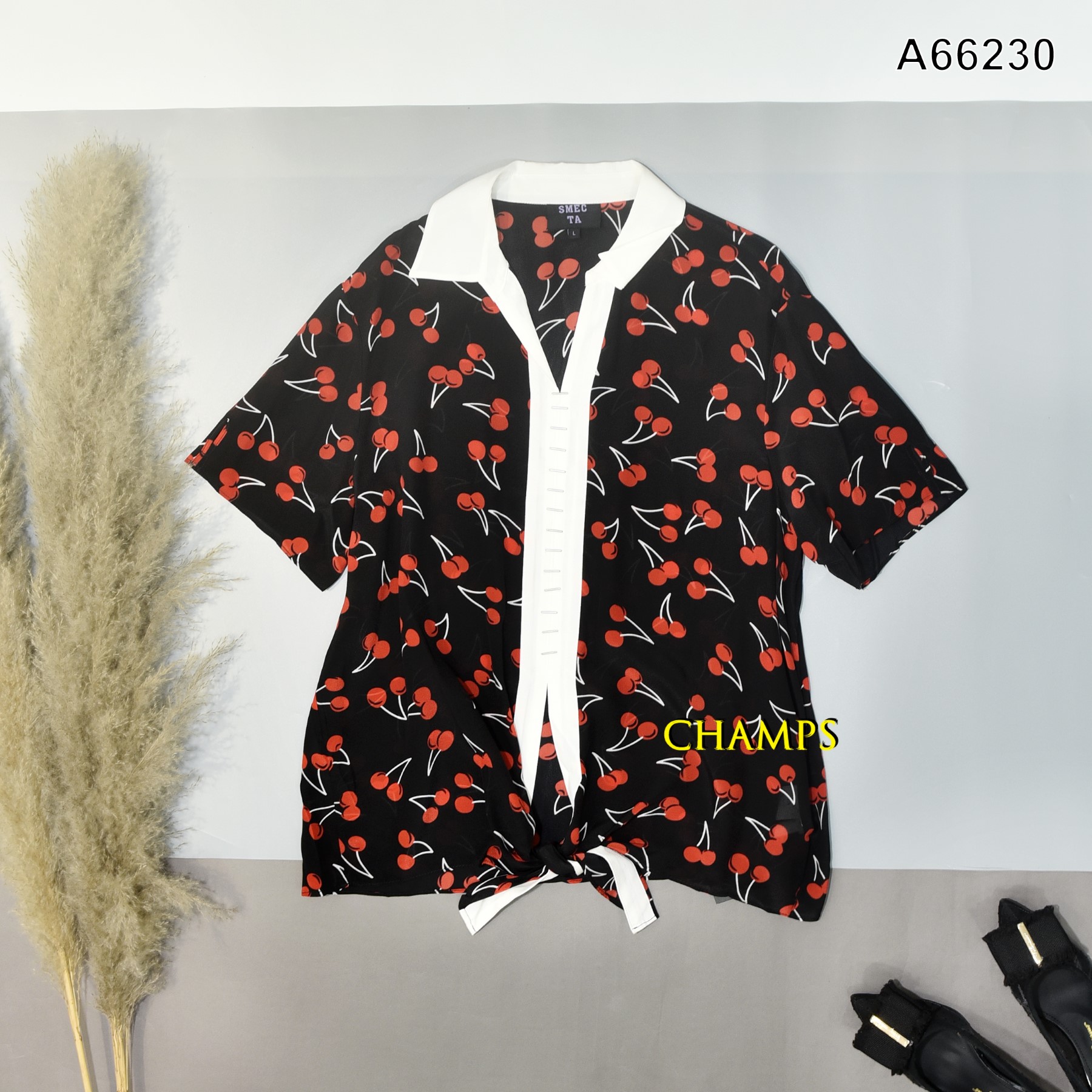ÁO LỤA ĐEN QUẢ CHERRY 66230