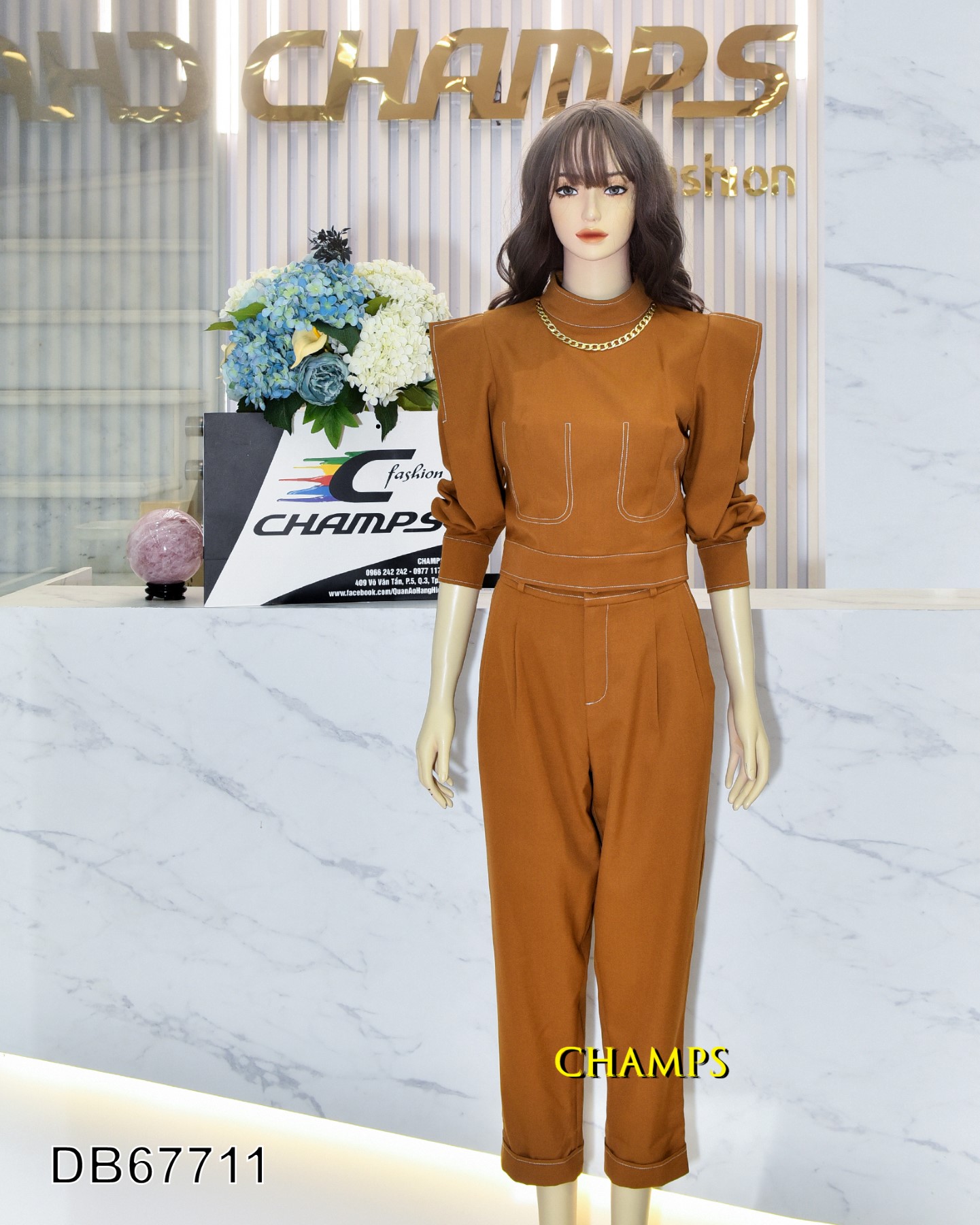 BỘ NÂU CHANEL TAY DÀI +QUẦN 67711