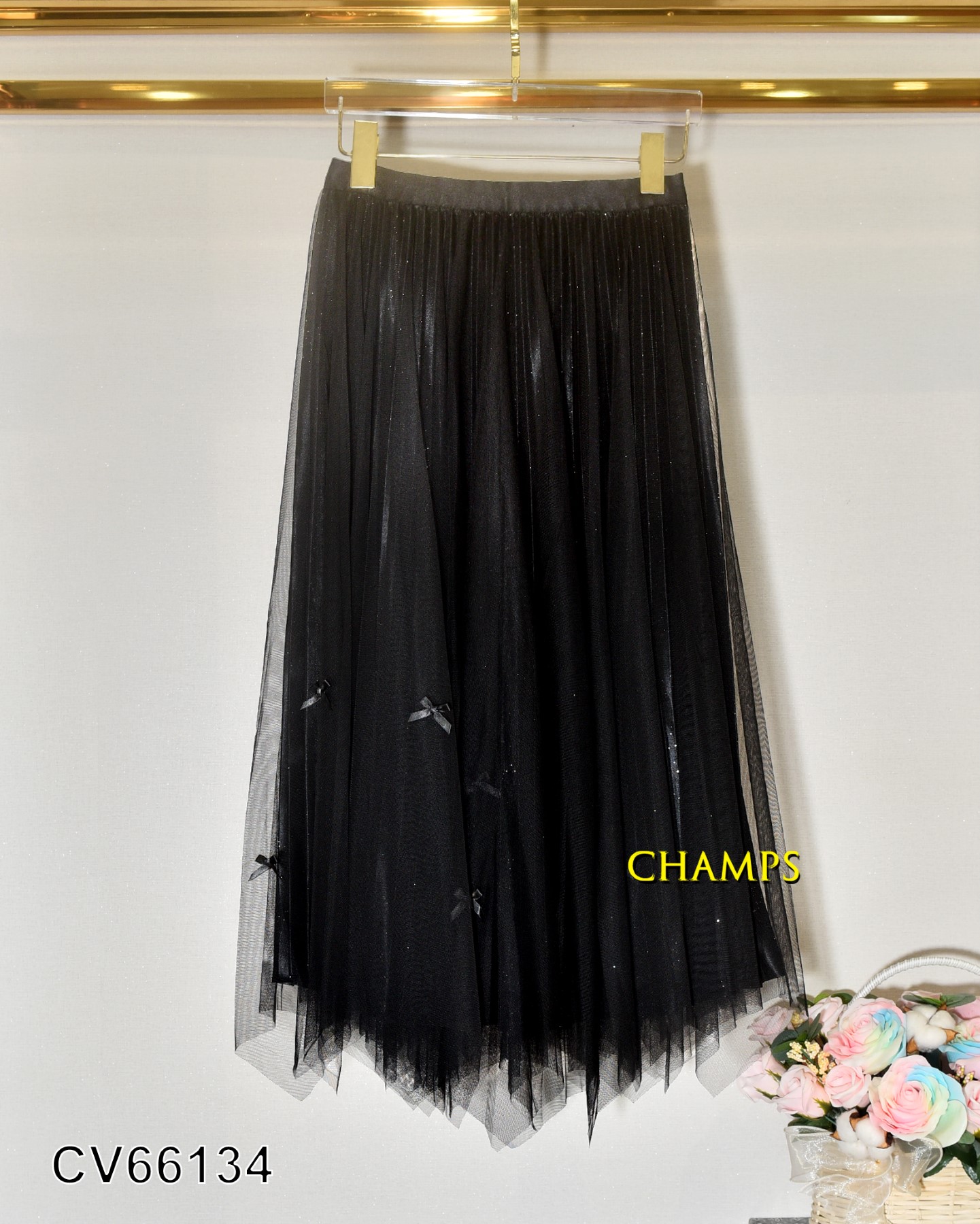 CHÂN VÁY XẾP ĐEN NƠ 66134