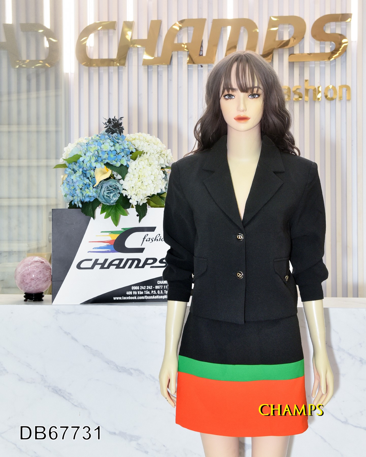 BỘ DIOR ĐEN +CV PHỐI CAM 67731