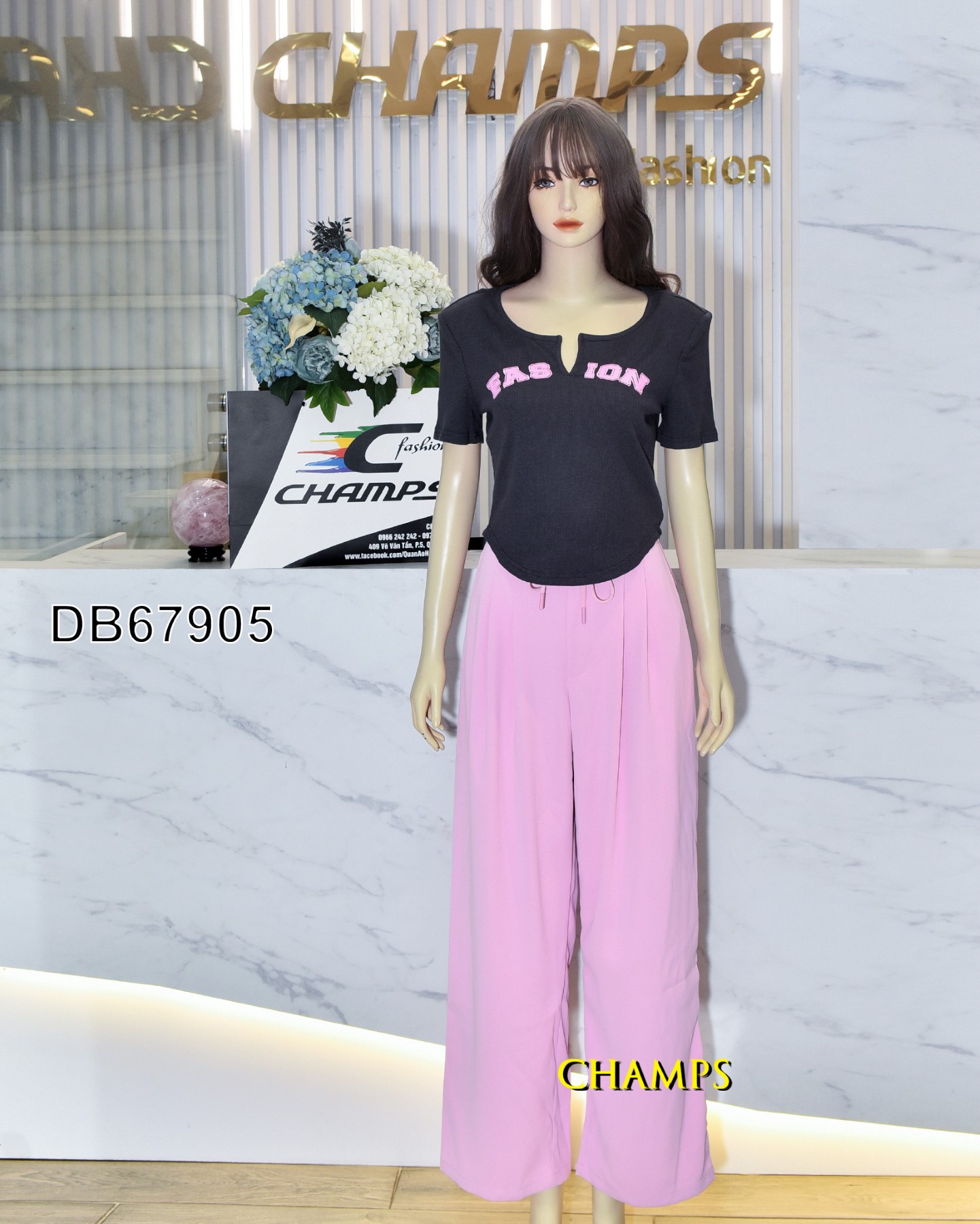 BỘ QUẦN SUÔN HỒNG +ÁO THUN XÁM 67905