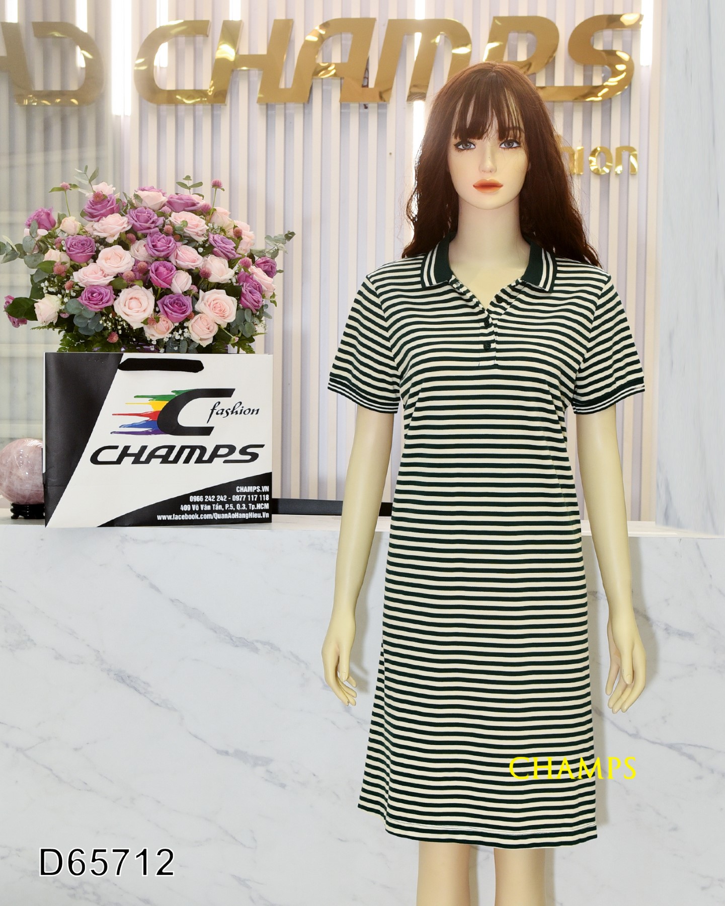 ĐẦM THUN KẺ XANH LÁ DÀI 65712