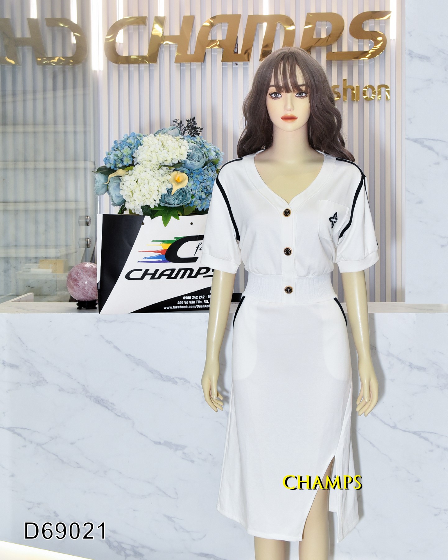 ĐẦM THUN TRẮNG DÀI BO THUN EO 69021