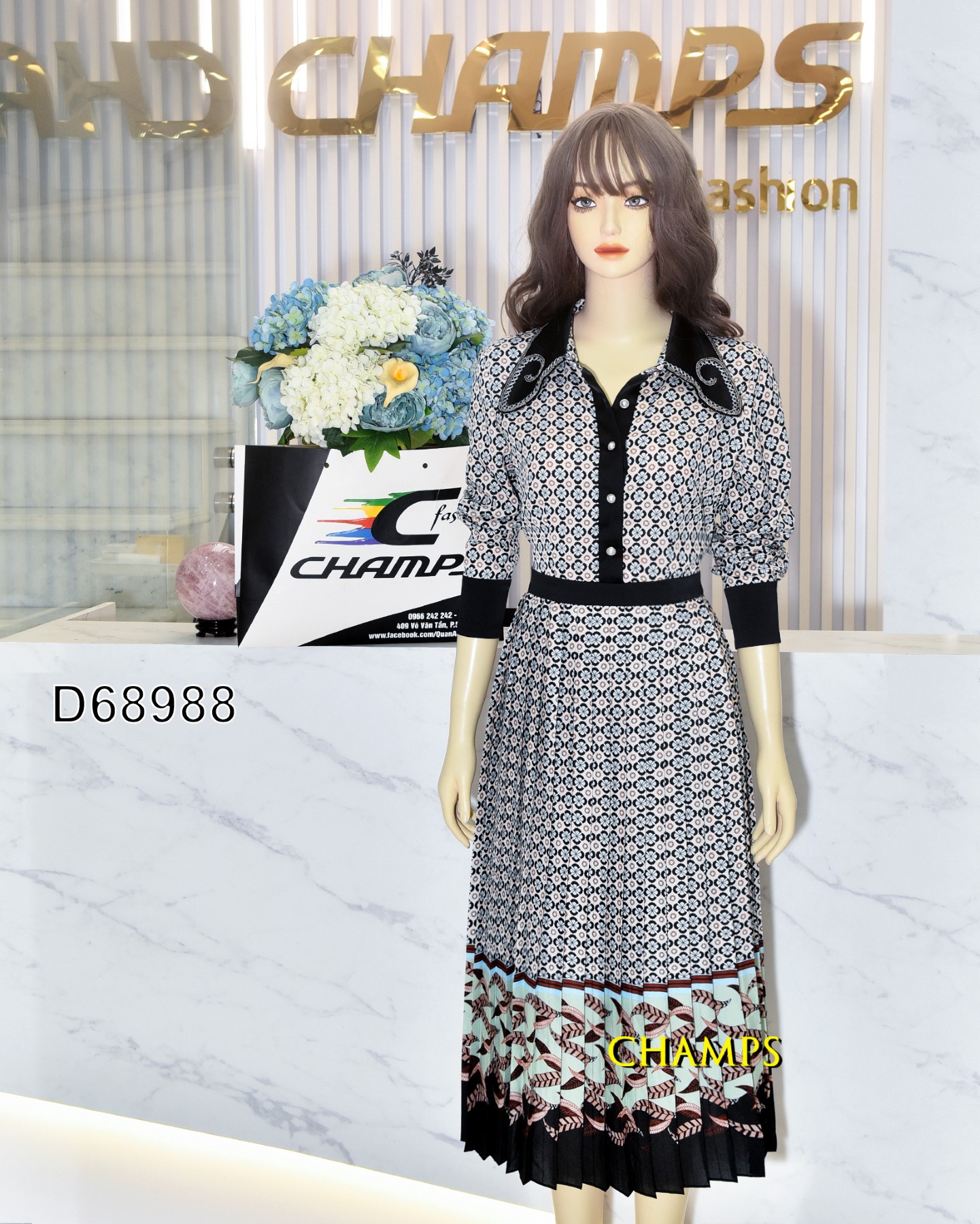 ĐẦM LỤA XẾP LY HÌNH LÁ 68988