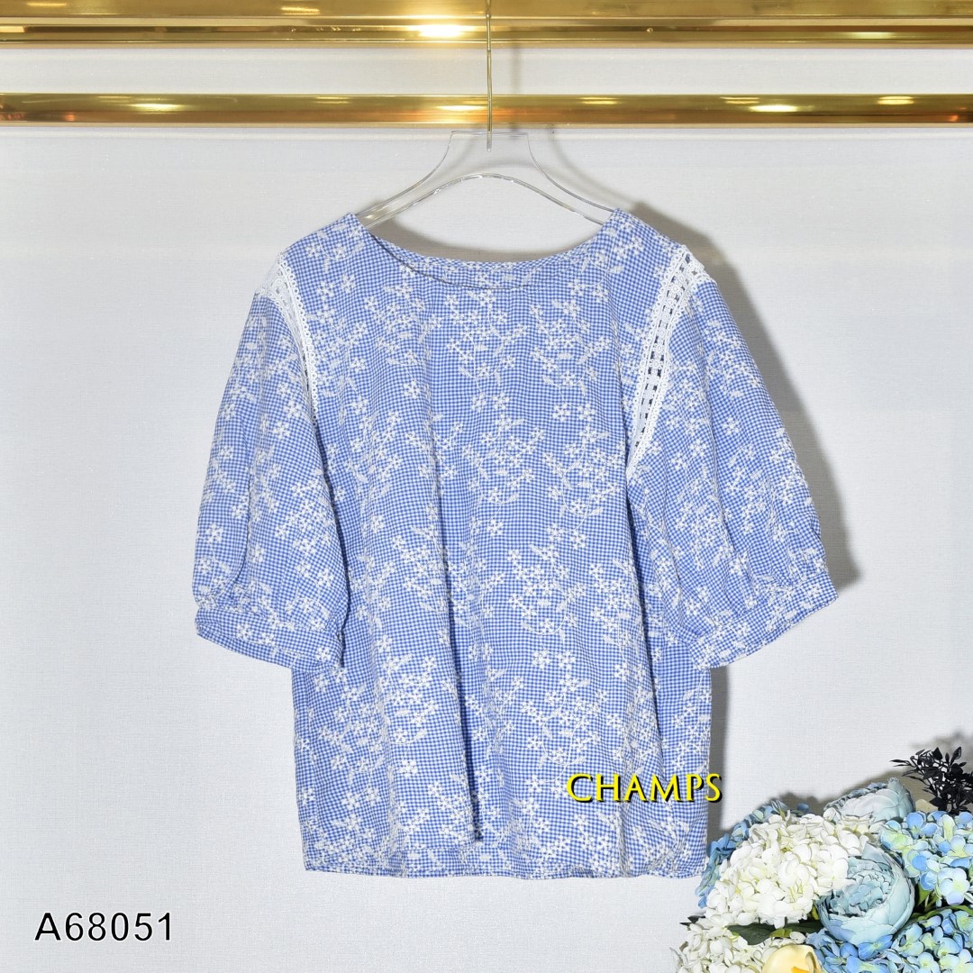 ÁO XÔ CARO XANH THÊU 68051