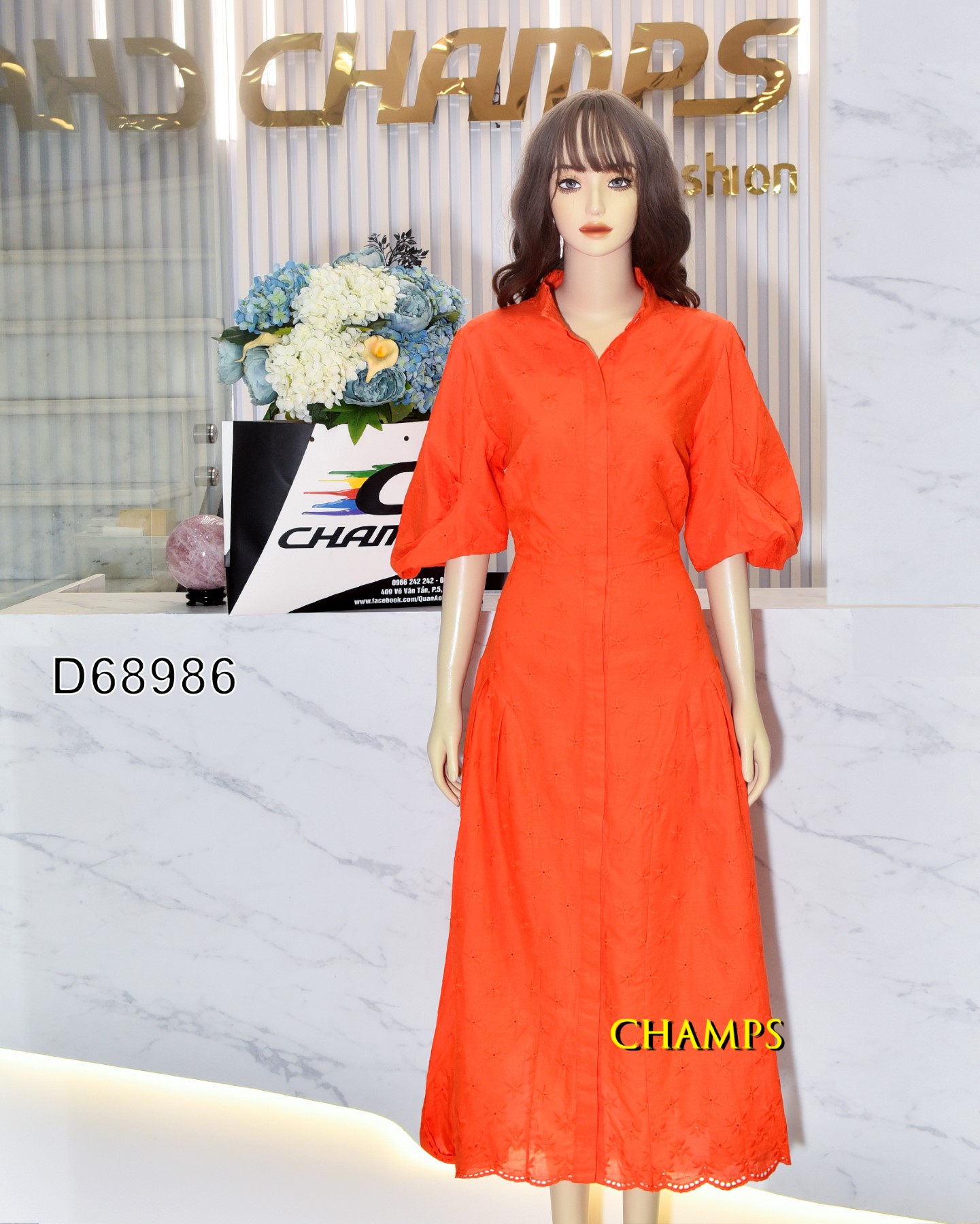 ĐẦM XÔ CAM DÀI THÊU 68986