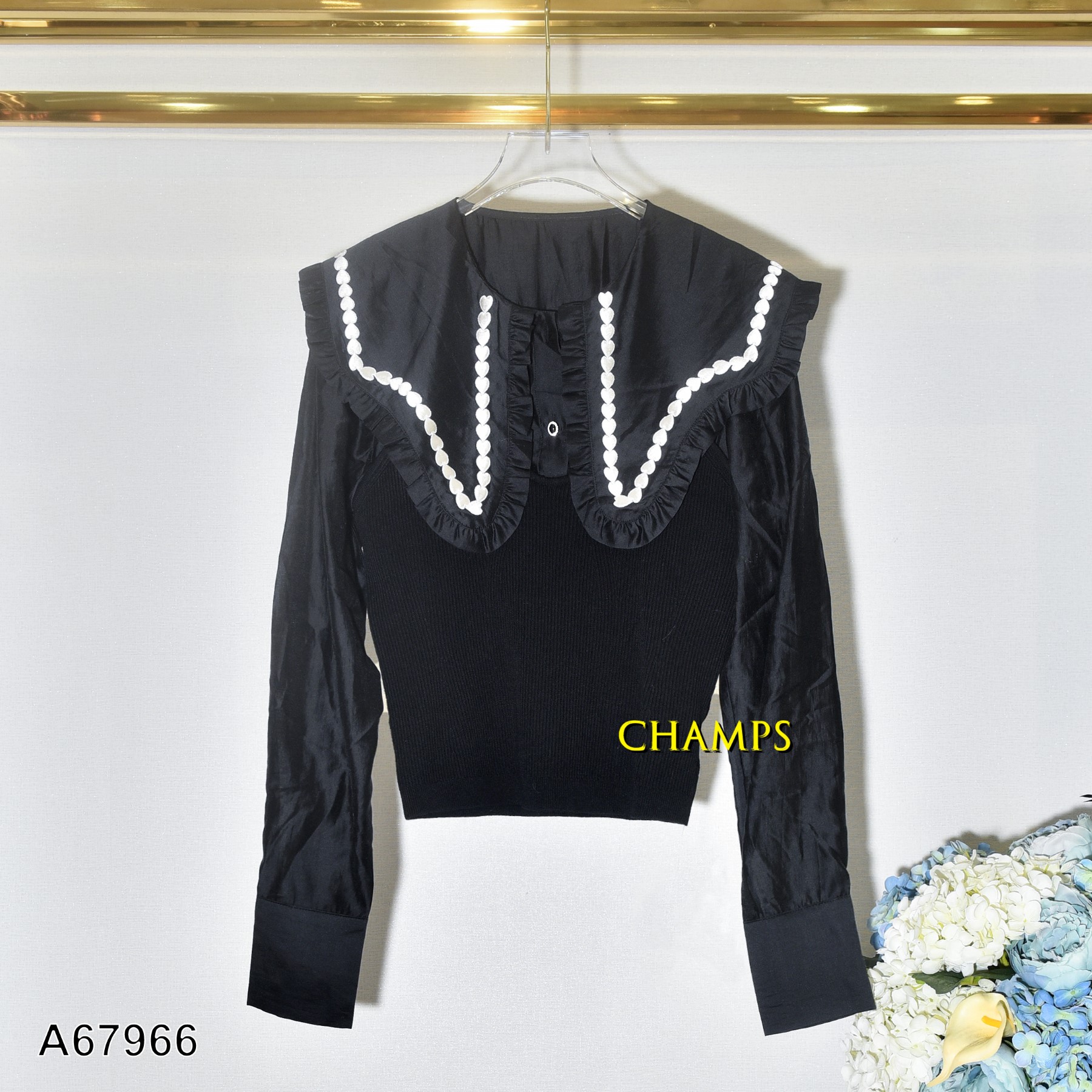 ÁO LEN ĐEN PHỐI ĐEN CỔ SEN 67966