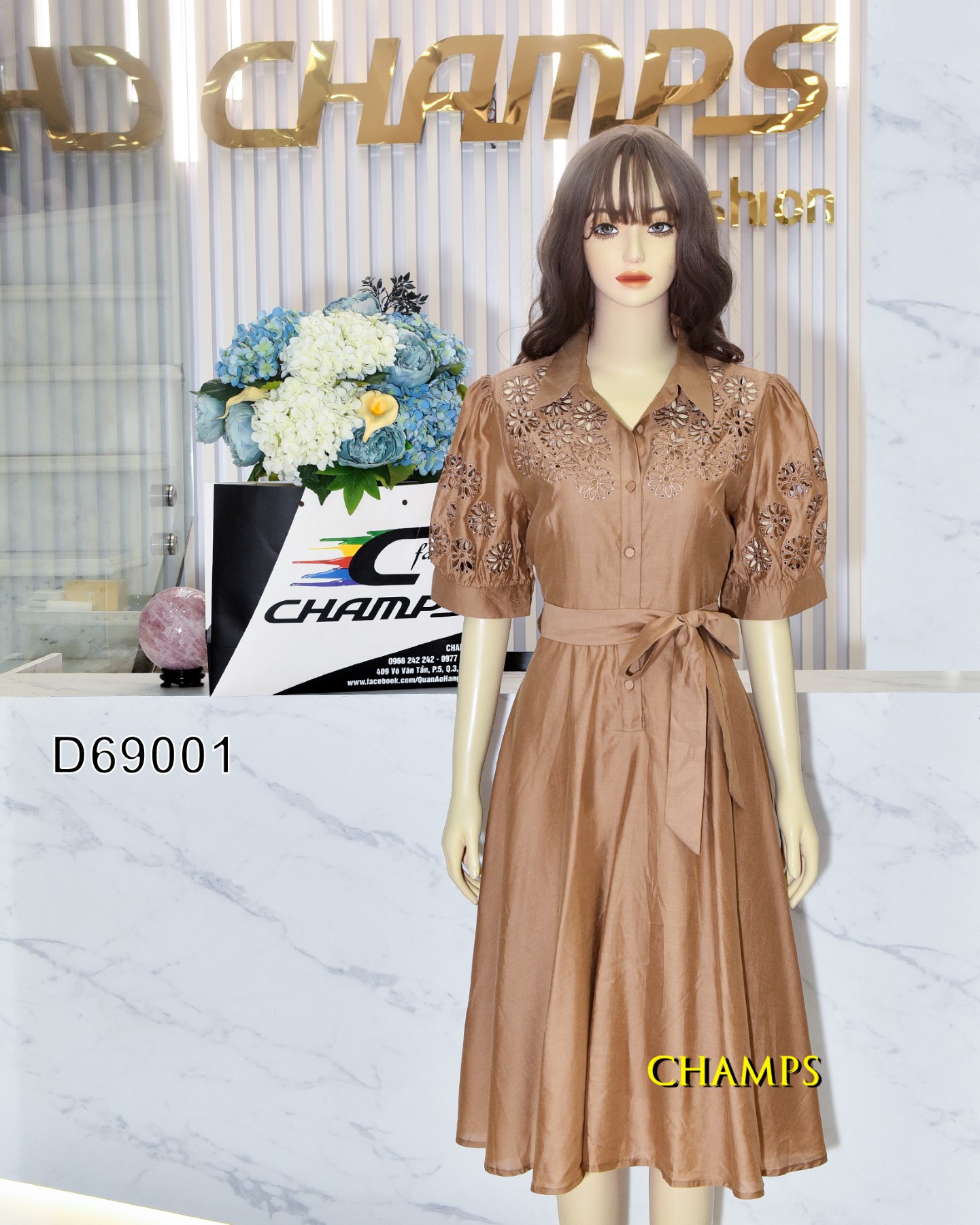 ĐẦM TƠ NÂU SƠ MI LỖ LAZE LOẠI 1 MÃ 69001