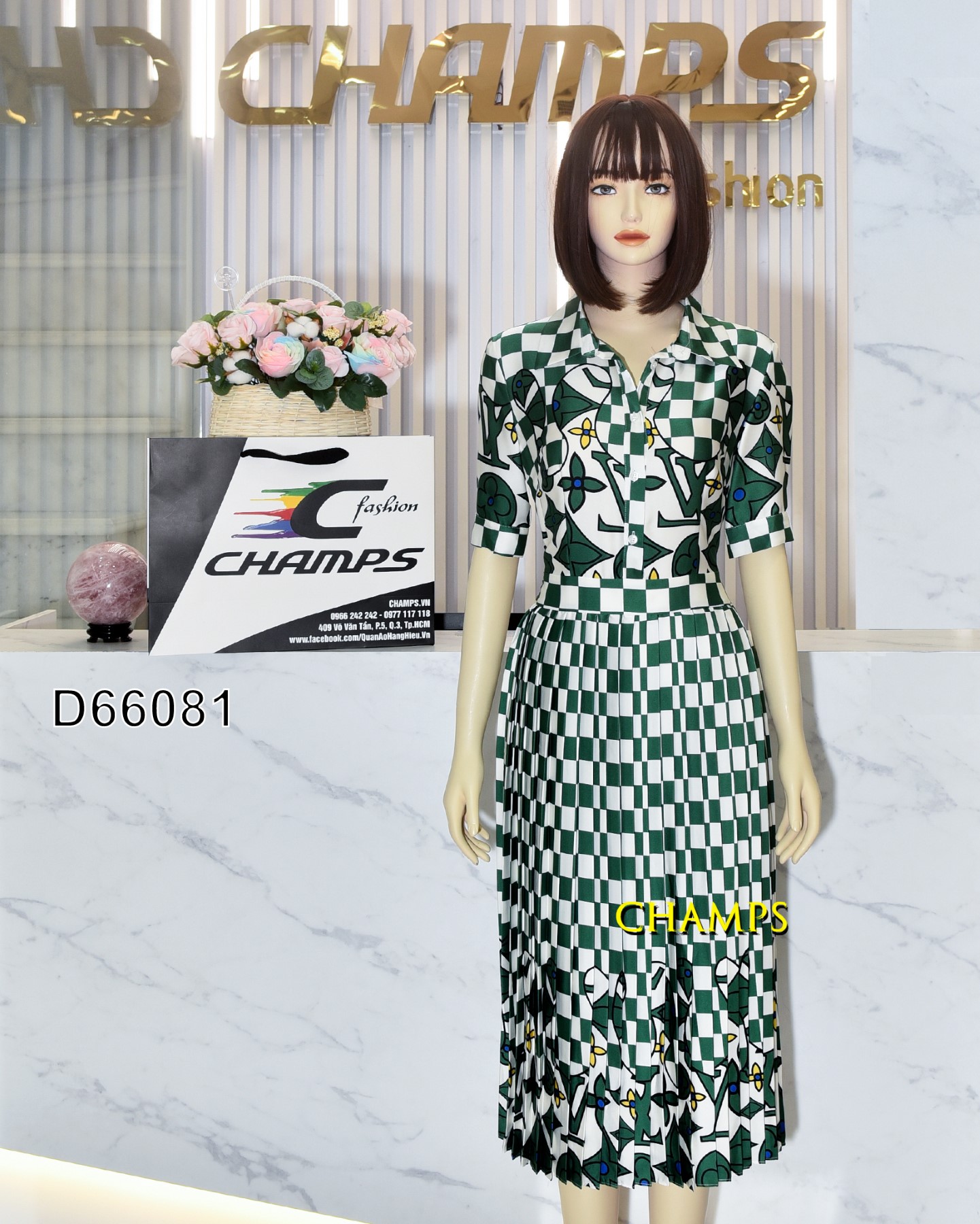 ĐẦM LỤA XẾP LY XANH LV 66081