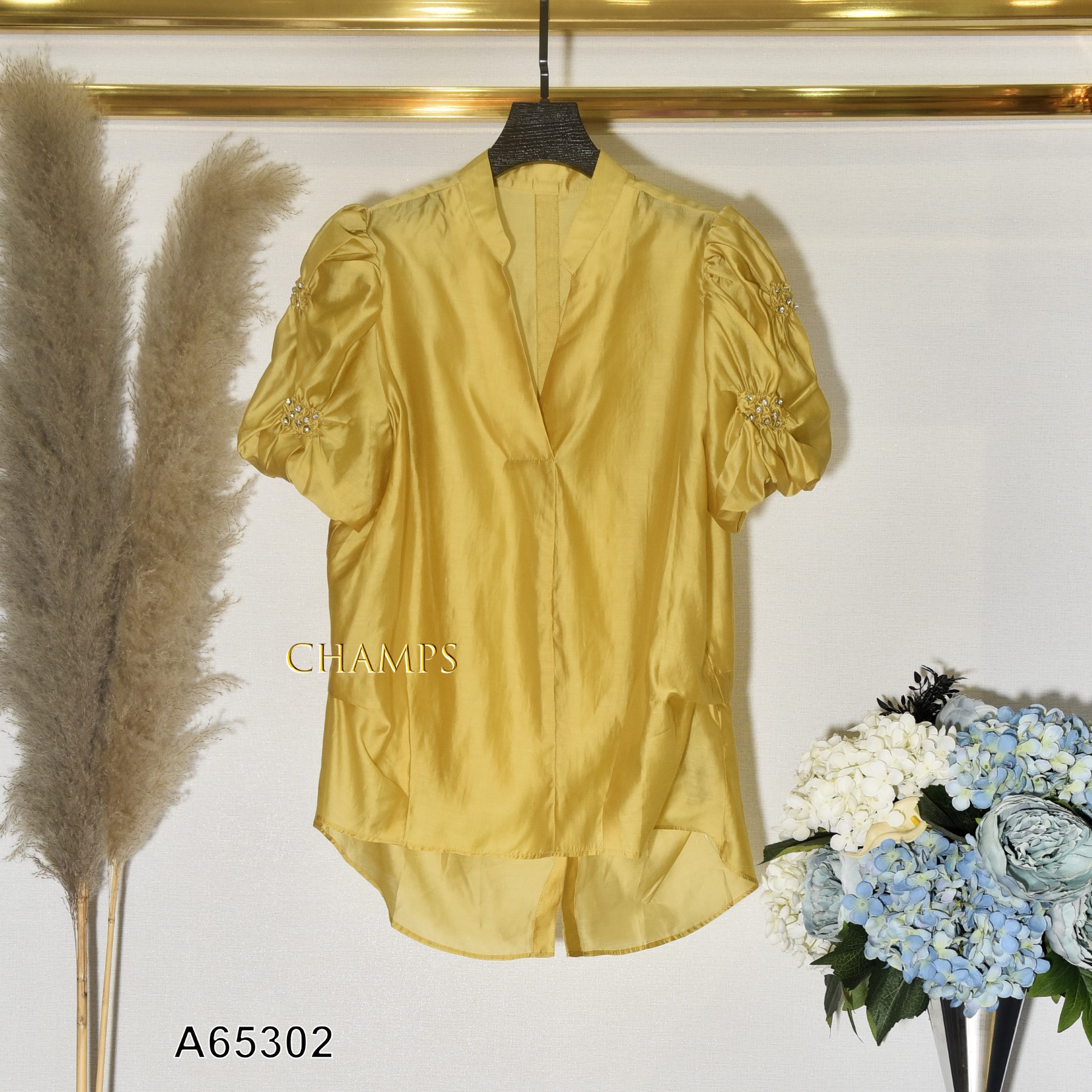 ÁO SƠ MI TƠ VÀNG TAY BỒNG 65302