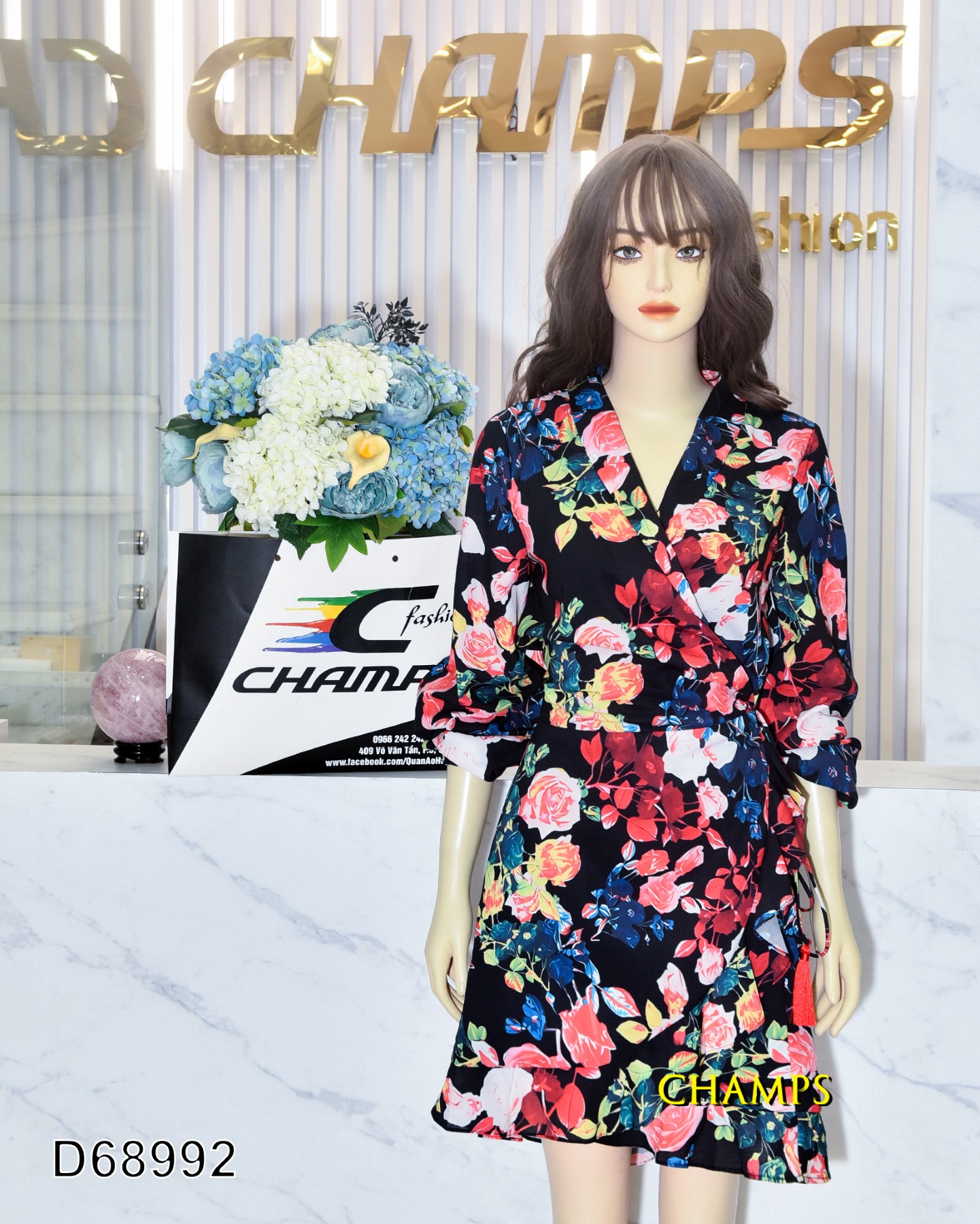 ĐẦM LỤA CỘT DÂY HOA 68992