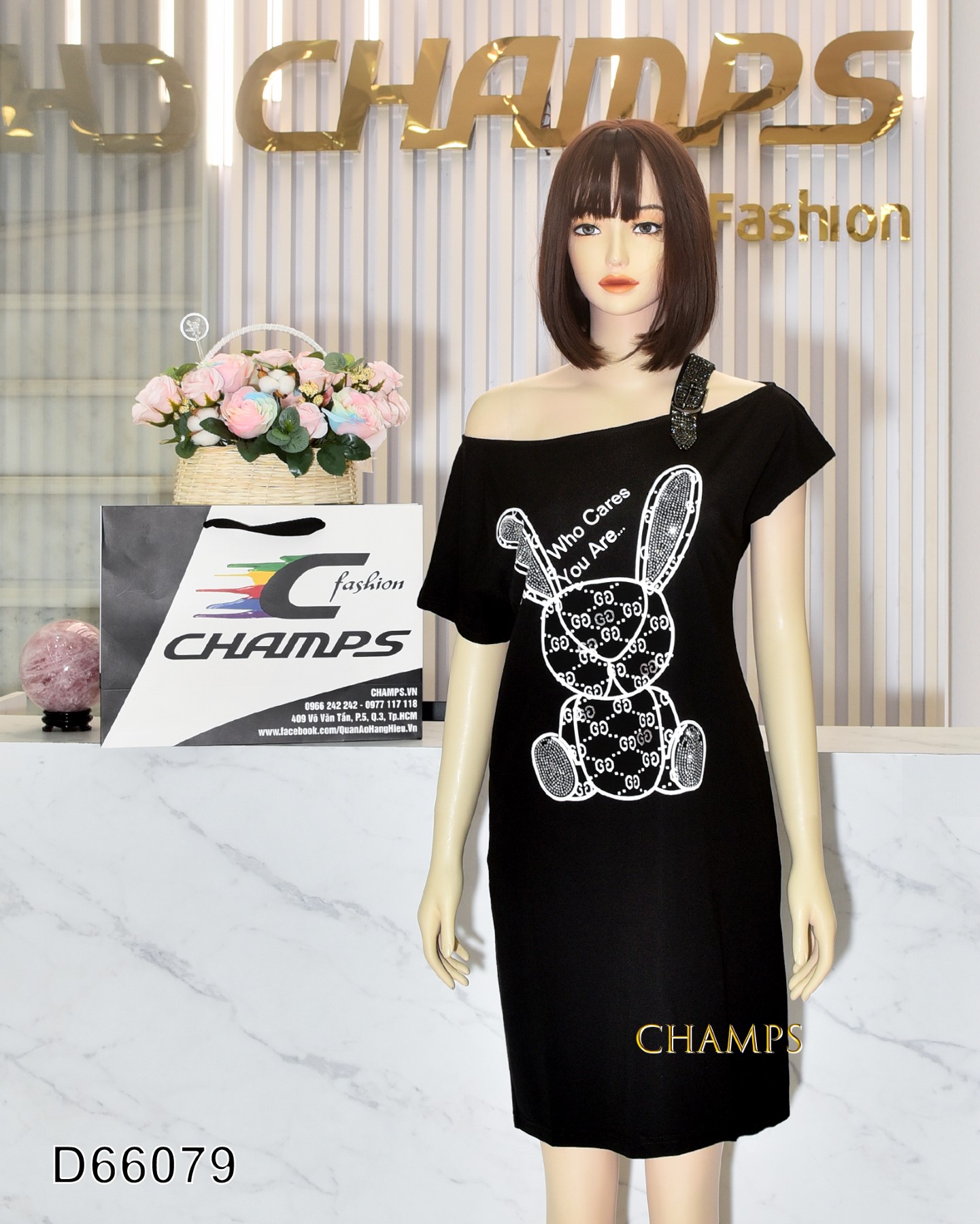 ĐẦM THUN GUCCI ĐEN ĐÁ VAI 66079