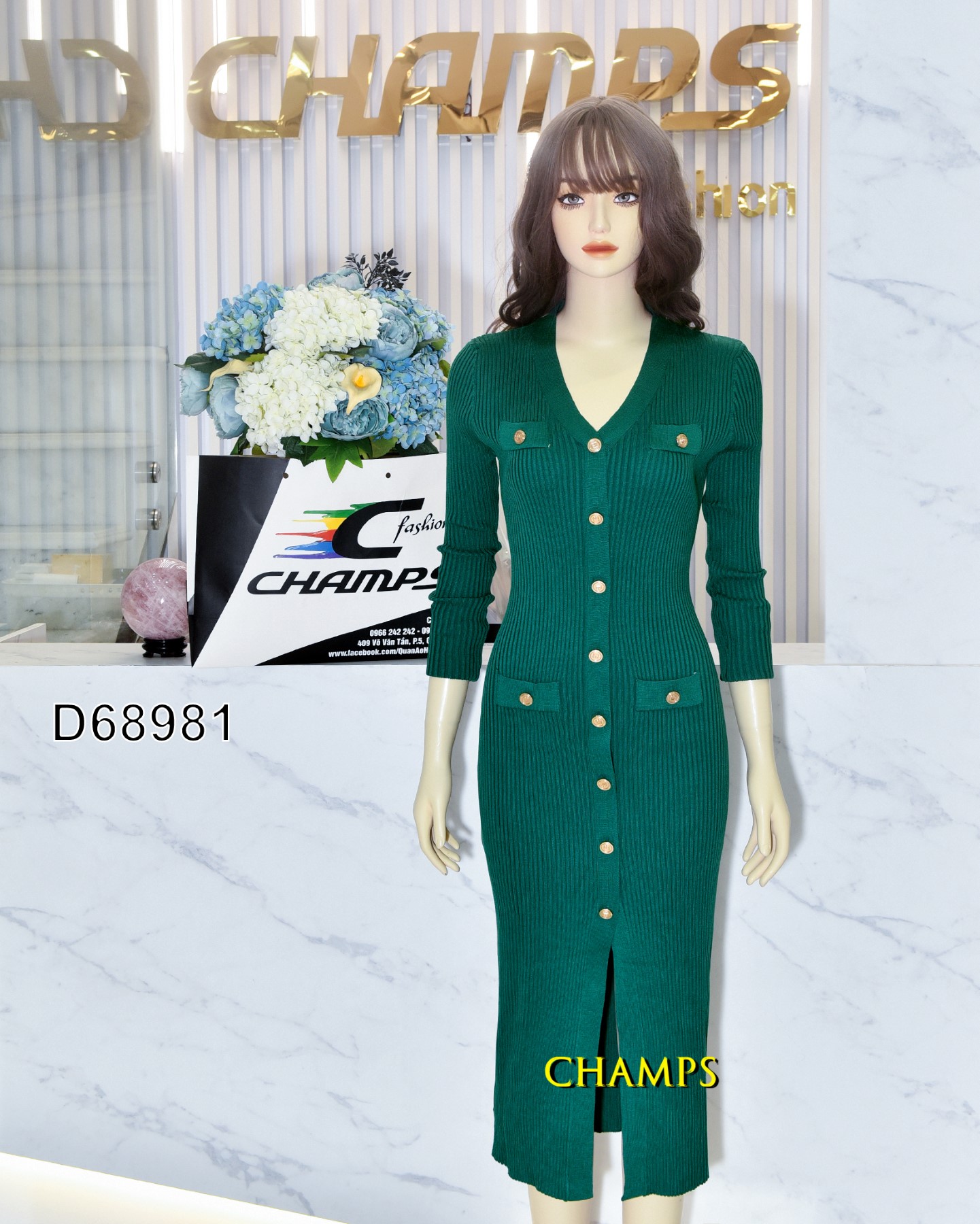 ĐẦM LEN XANH TAY DÀI BALMAN 68981