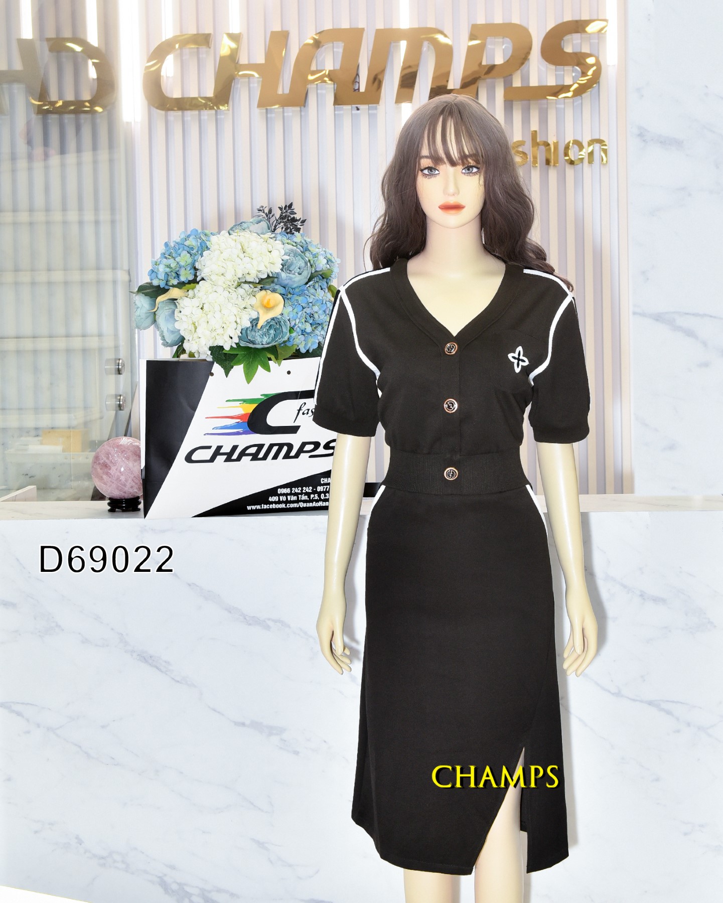 ĐẦM THUN ĐEN DÀI BO THUN EO 69022