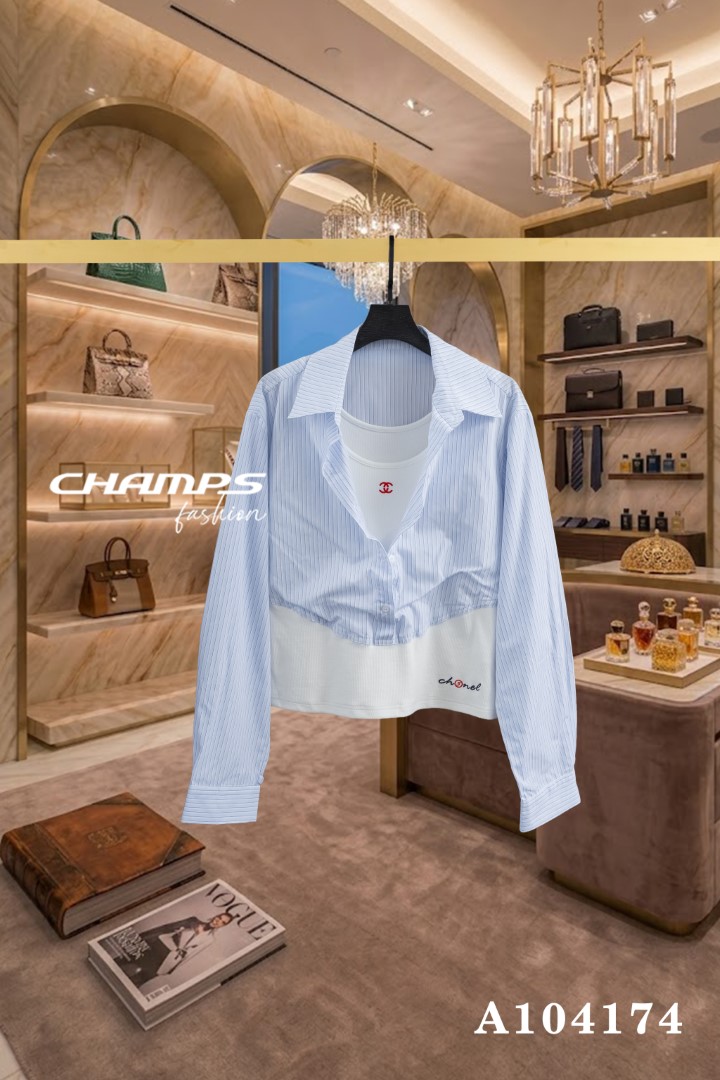 ÁO SƠ MI PHỐI THUN CHANEL XANH 104174